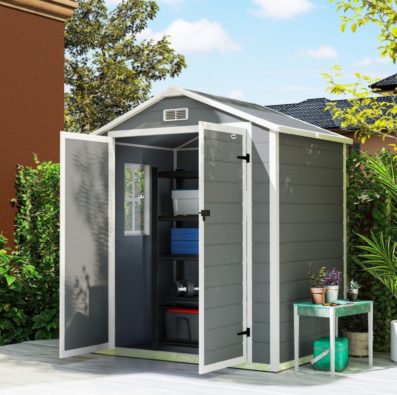 Abri De Jardin 183x134x210 Cm En Aluminium Gris, Double Porte Verrouillable, Gain De Place – Meubliv
