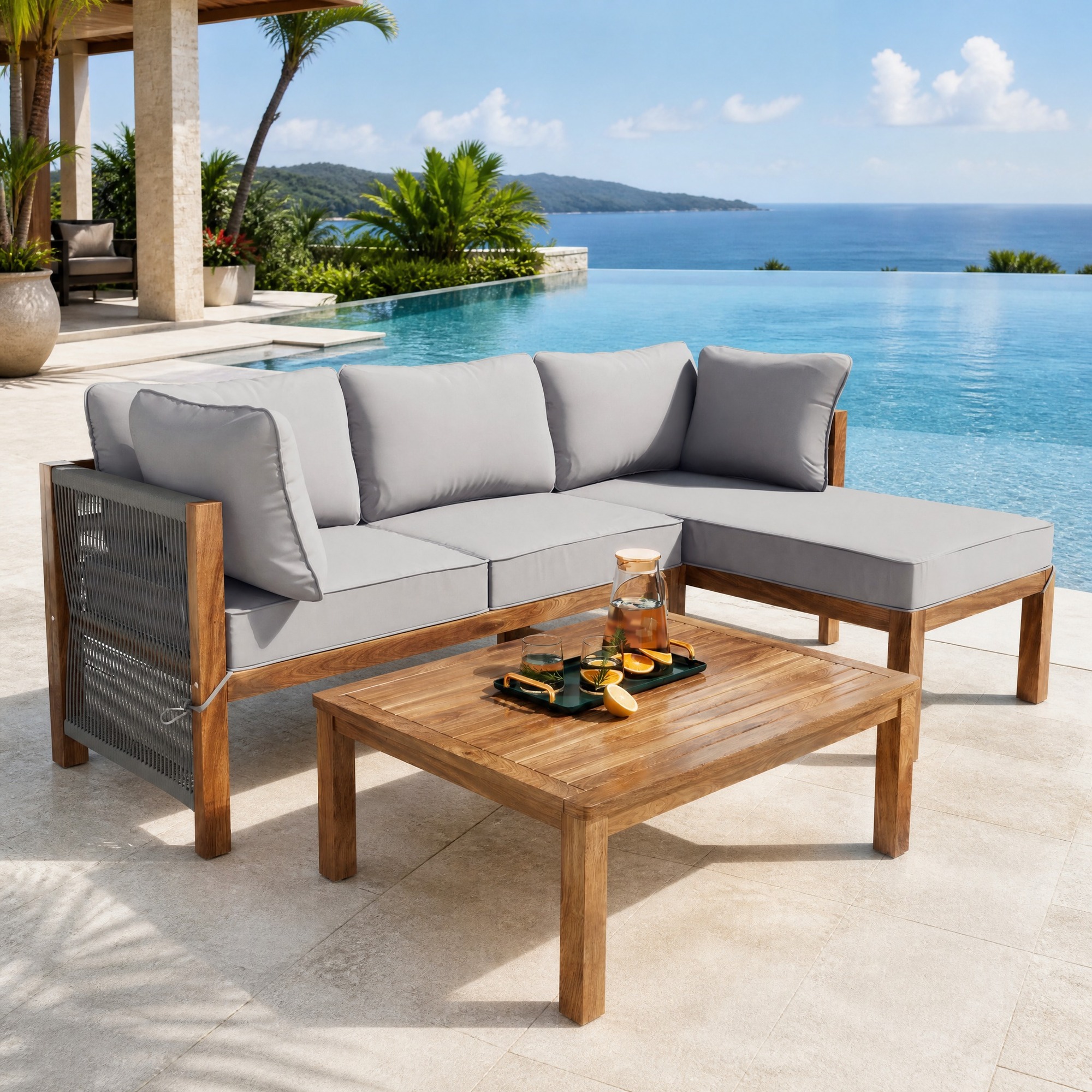 Gartenlounge 175x58x80 Cm Aus Grauem Akazienholz Mit Tisch Für Terrasse – Meubliv