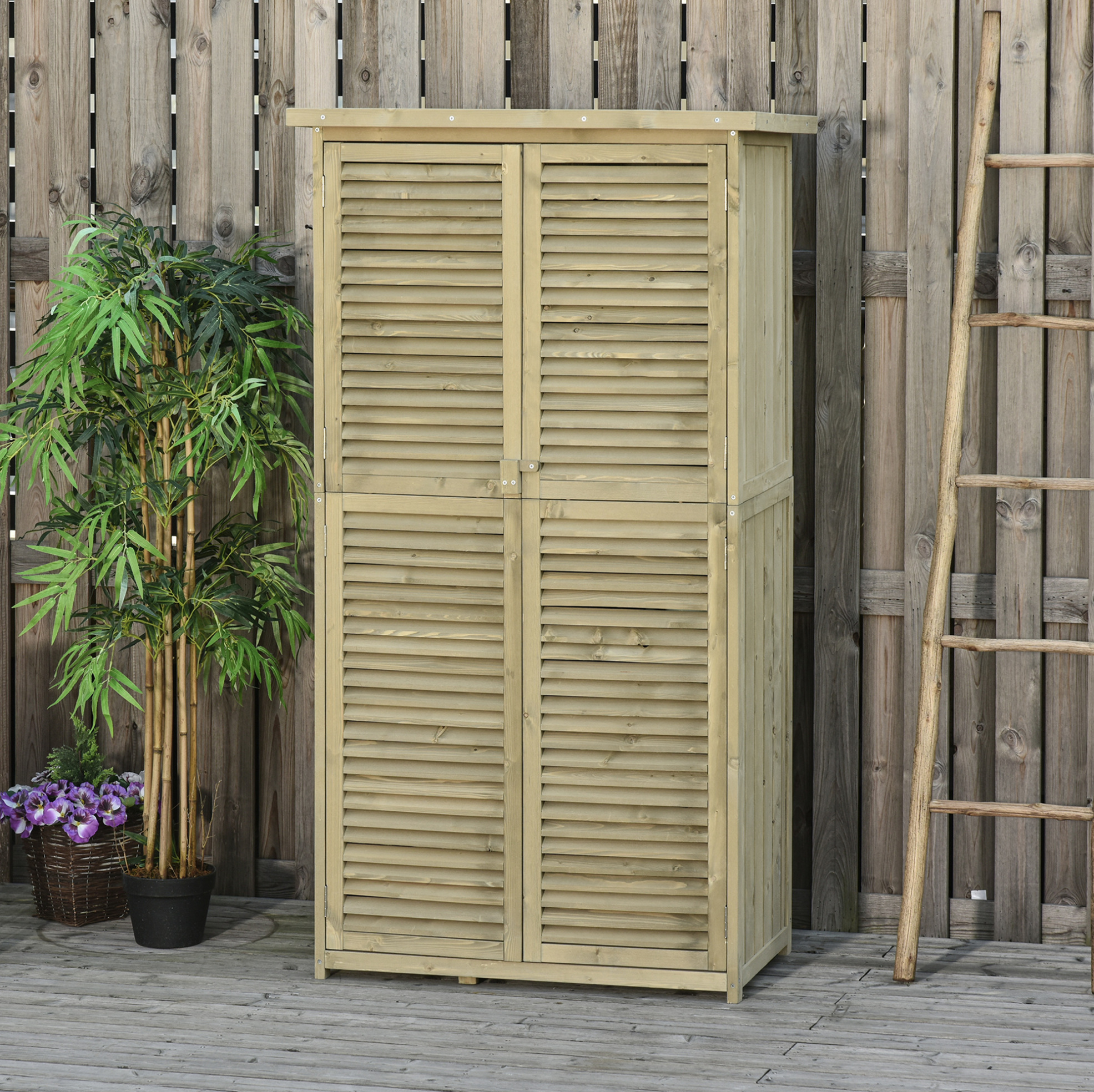 Gartenschrank 87 X 46,5 X 160 Cm Aus Grauem Holz Mit Bitumendach – Meubliv