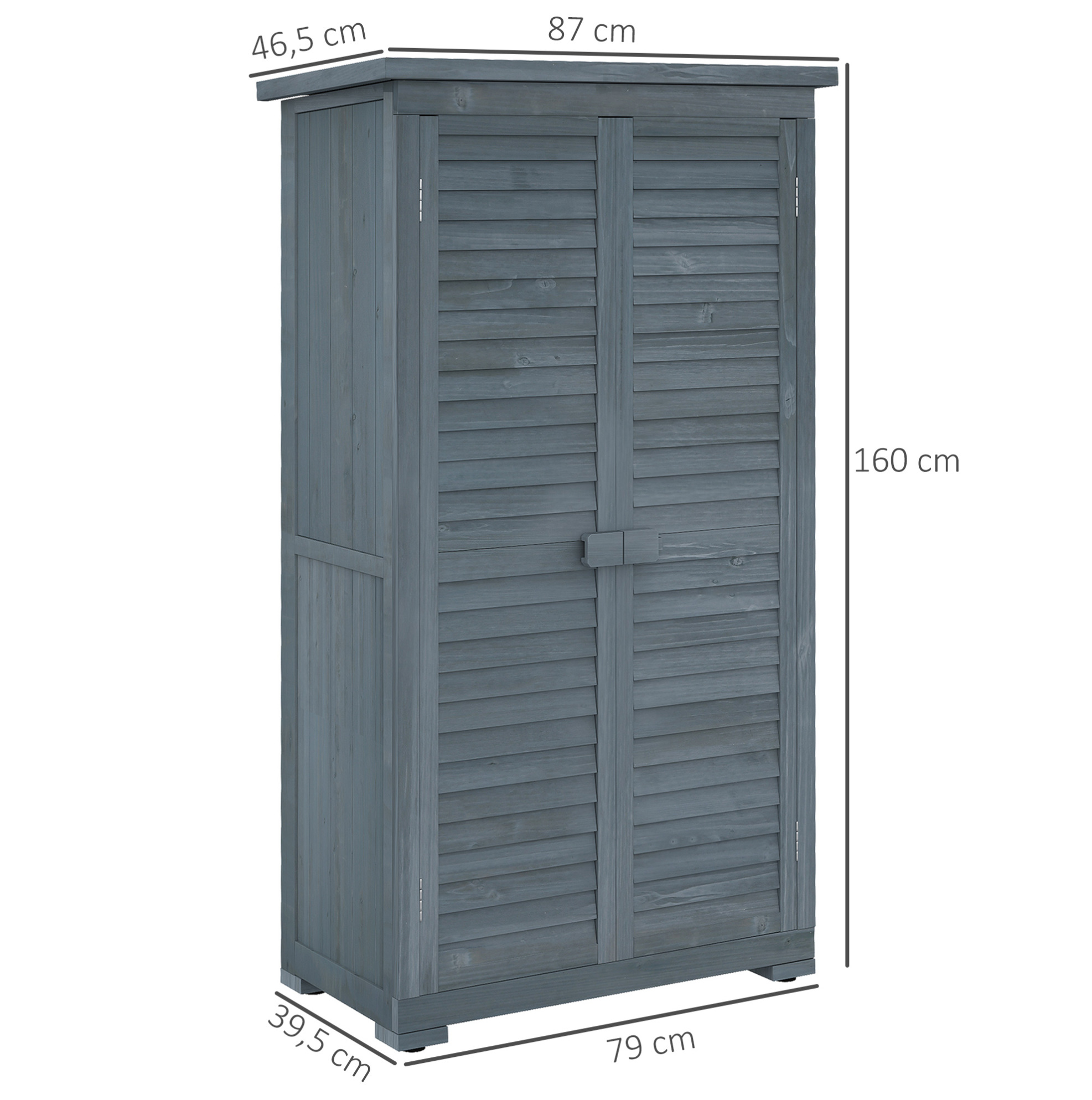 Garten-holzschrank 87 X 46,5 X 160 Cm, Grau, Lamellentüren – Meubliv