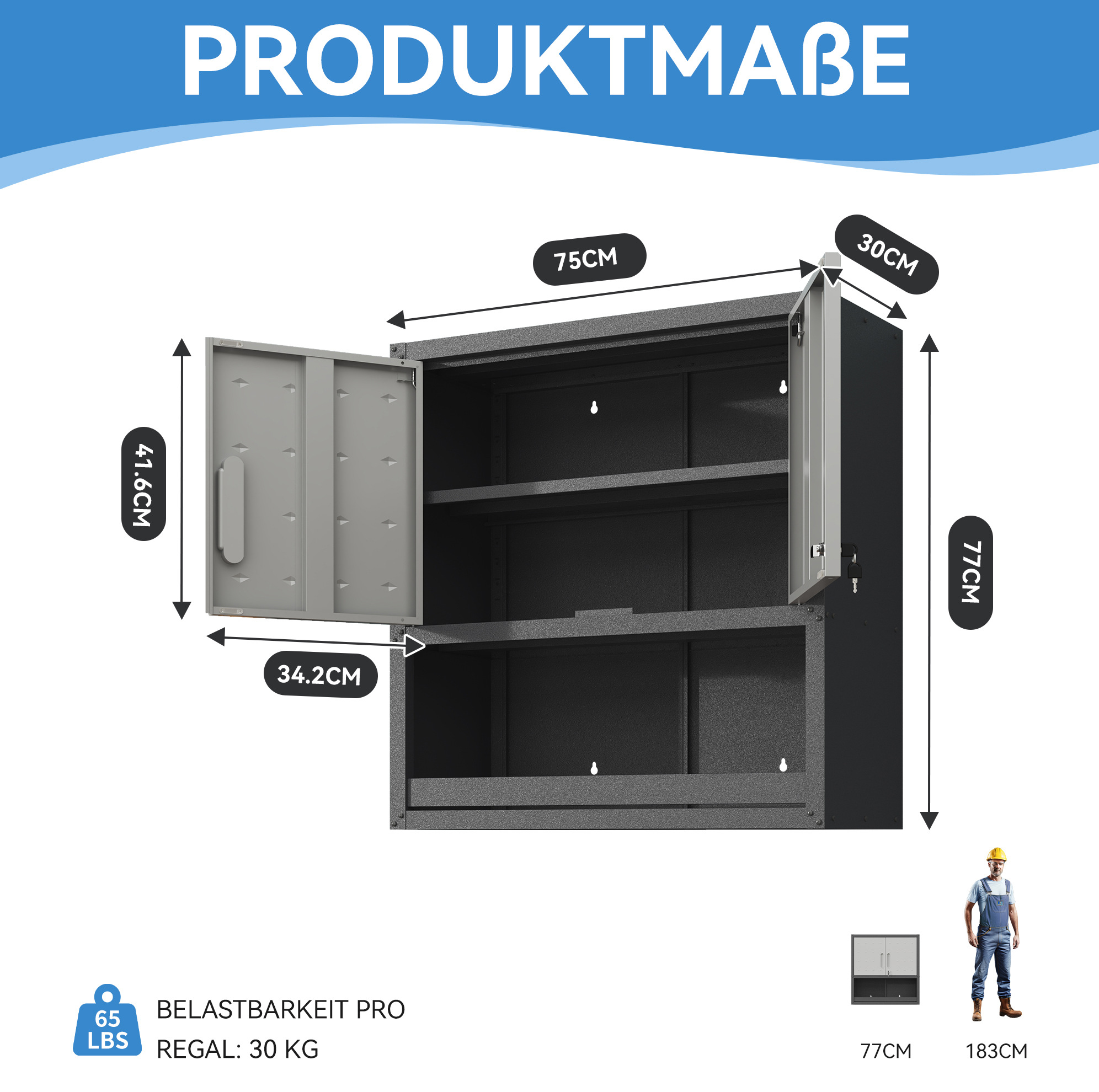 Metall-wandschrank 75 X 77 X 30 Cm Grau, Abschließbar, Für Garage – Meubliv