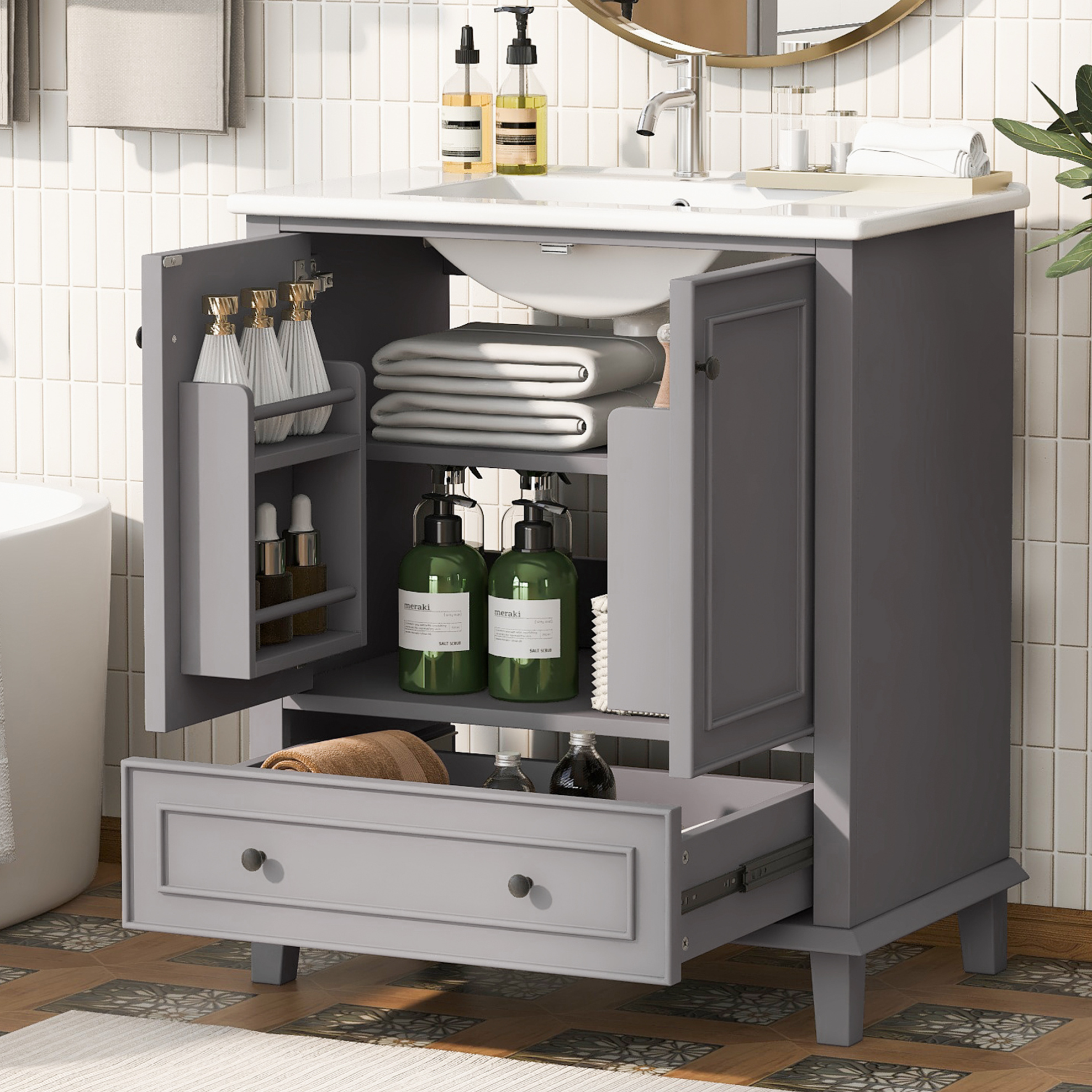 Waschtischunterschrank 76 X 46 X 87 Cm Aus Mdf Und Keramik, Grau – Meubliv