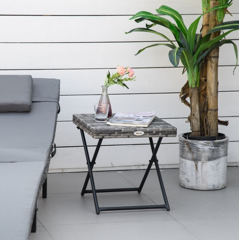 Klappbarer Gartentisch 40x40x40 Cm Aus Grauem Polyrattan, Platzsparend Für Balkon – Meubliv
