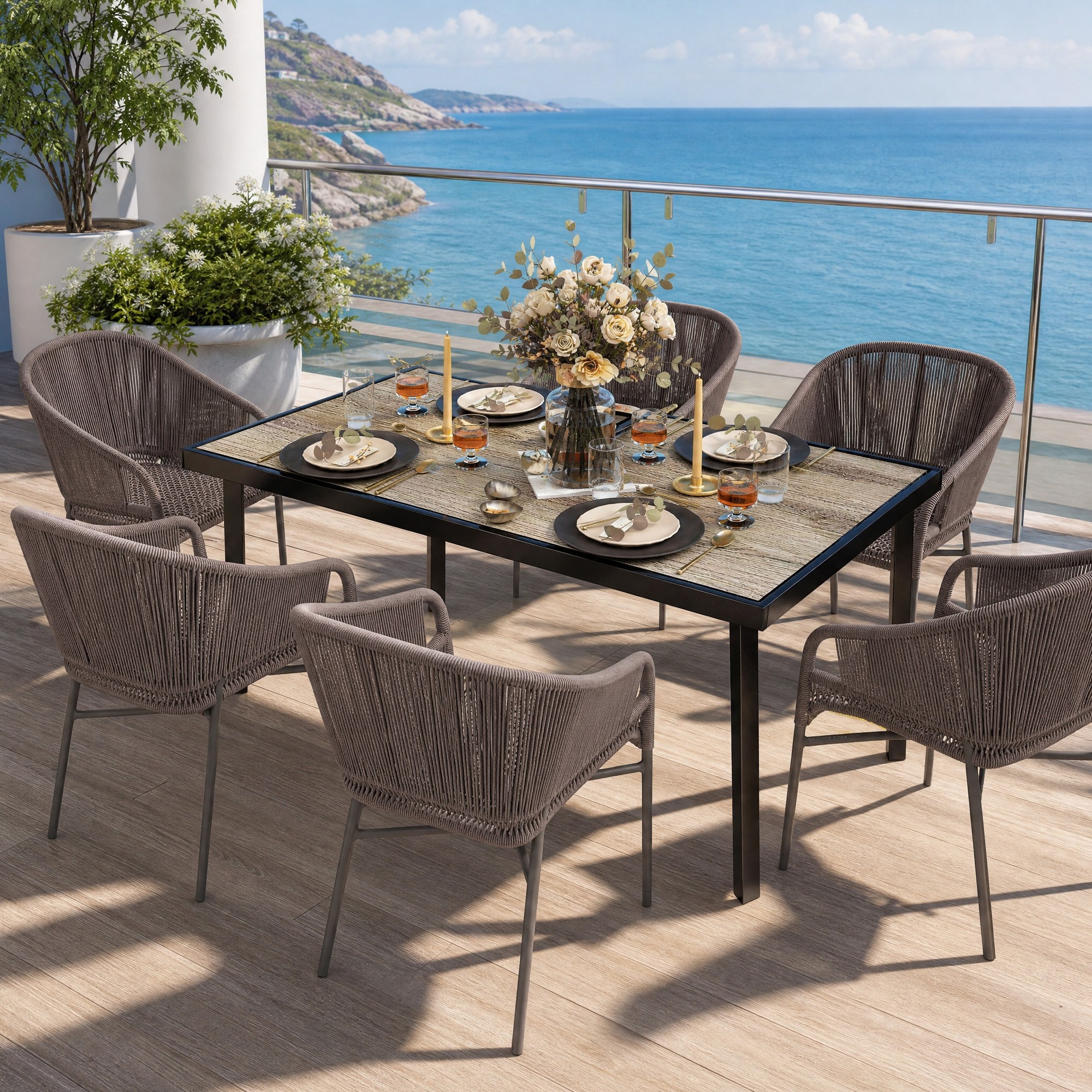 Gartentisch 145 X 85 X 72 Cm Aus Grauem Stahl, Holzoptik, Für 6 Personen – Meubliv