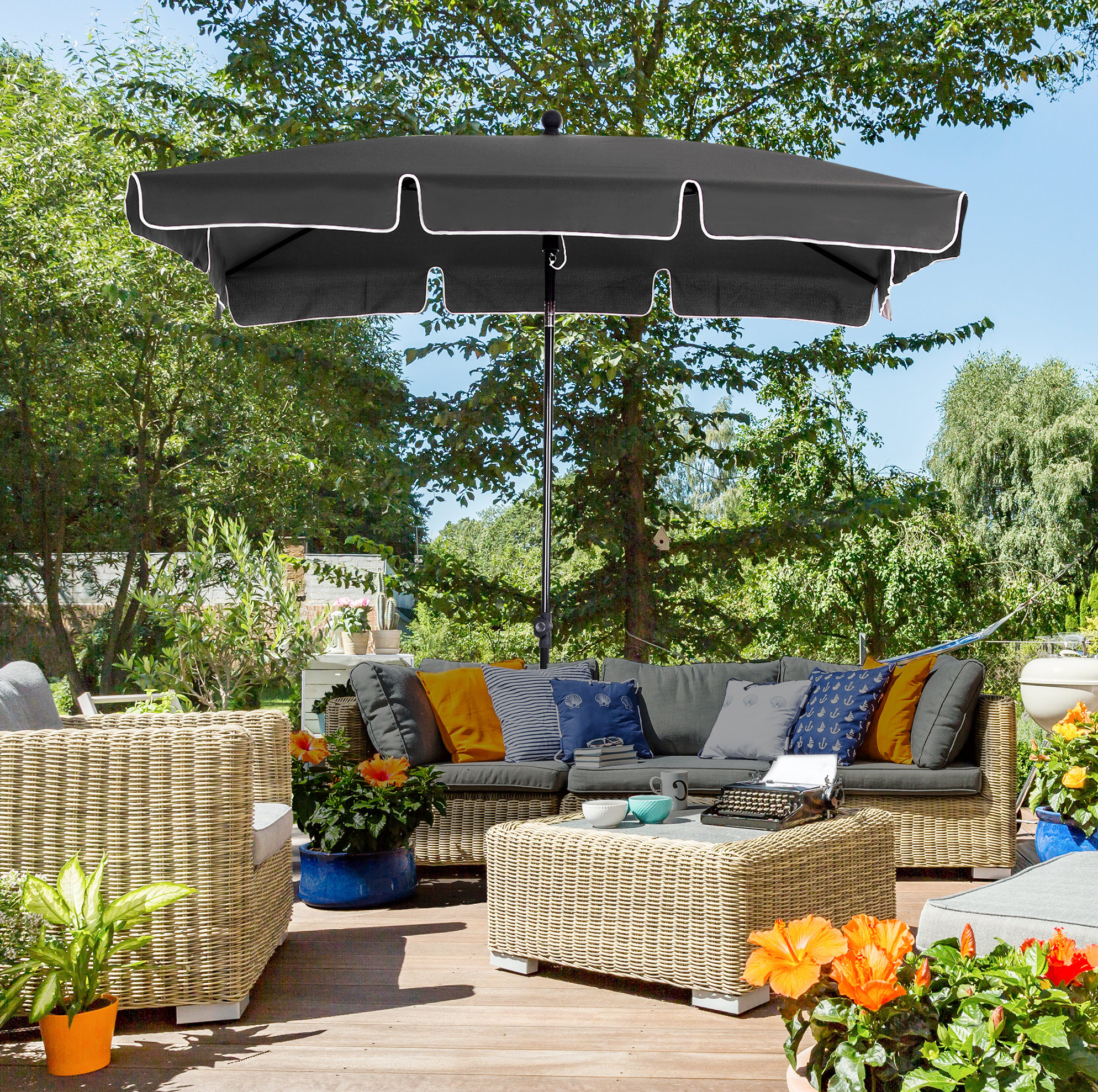 Neigbarer Gartenschirm 198x130x245 Cm Aus Grauem Aluminium, Stabil Für Terrasse – Meubliv