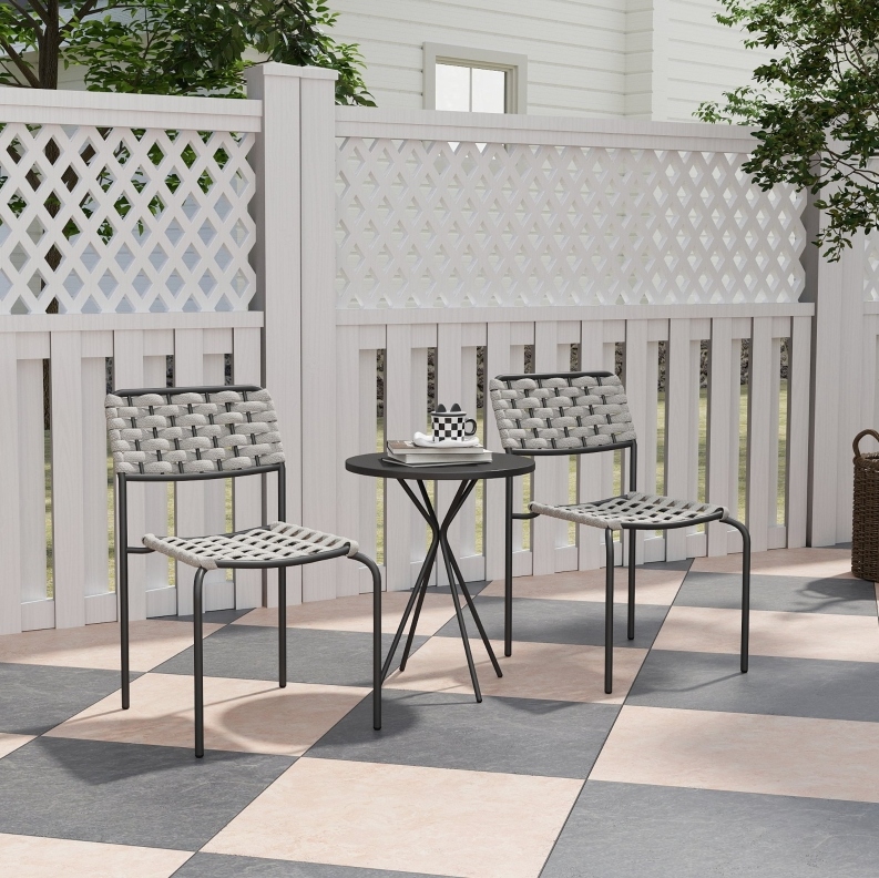 3-teiliges Gartenmöbel-set Aus Grauem Polyrattan, Stapelbar – Meubliv