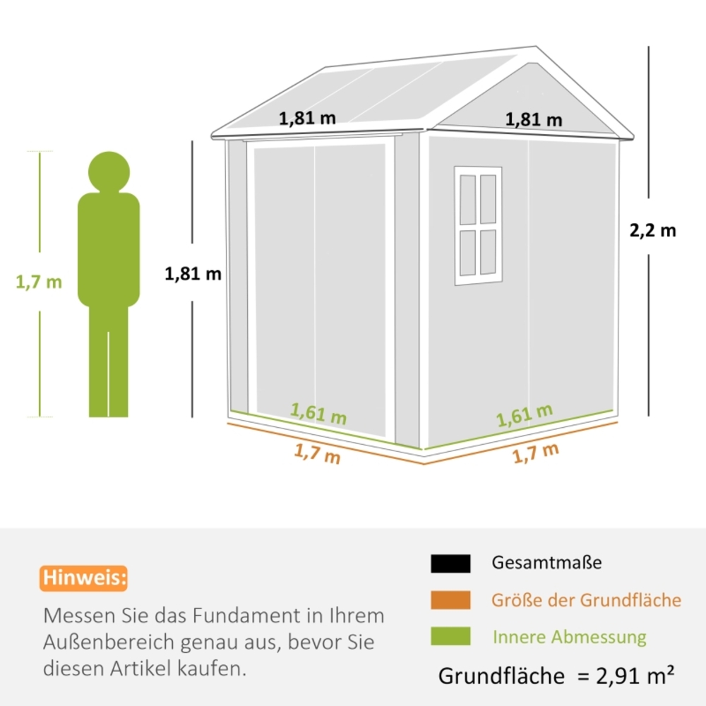 Gartenhaus 181x181x220 Cm Aus Grauem Kunststoff Mit Fenster, Platzsparend – Meubliv