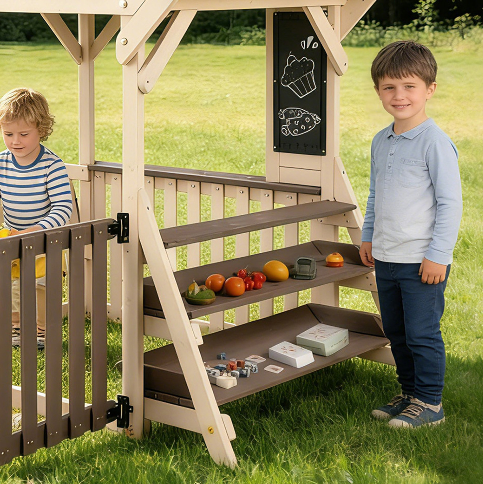 Outdoor-spielhaus Für Kinder 147,5x114x156 Cm Aus Holz Grau Mit Stauraum Für Garten – Meubliv