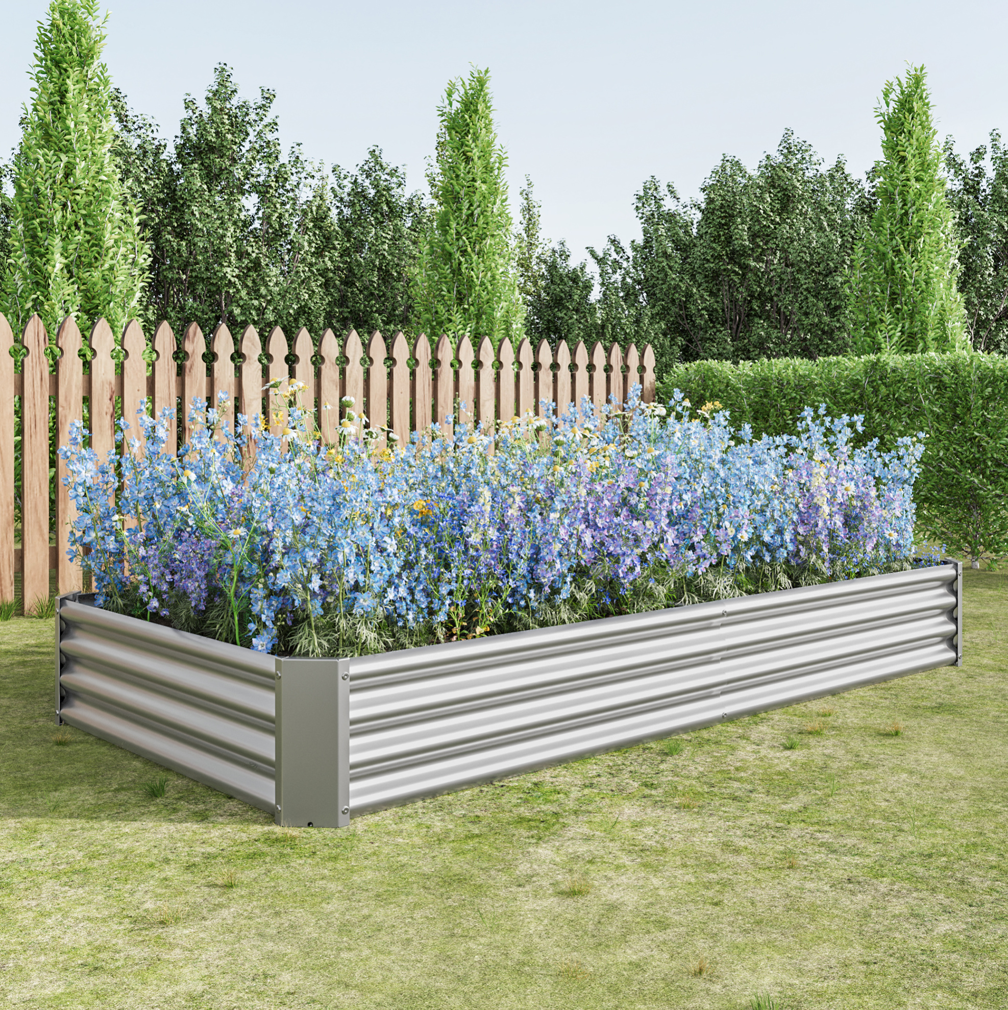 Erhöhtes Metall-hochbeet 232x113,5x30 Cm Silber, Bodenlos, Stabil Für Garten – Meubliv