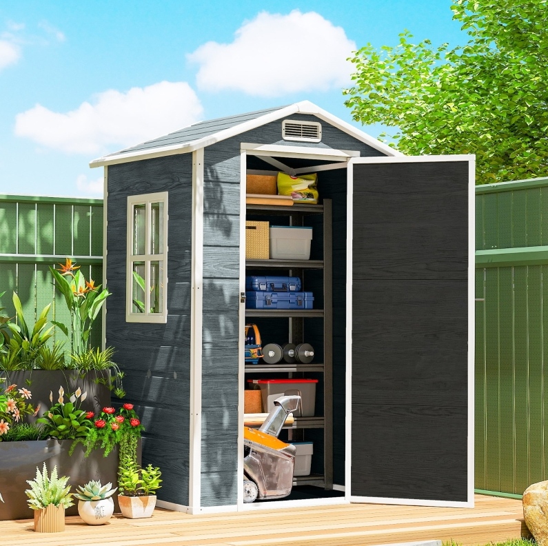Gartenhaus 128x104x196 Cm Aus Grauem Polypropylen Mit Fenster Für Kleine Terrasse – Meubliv