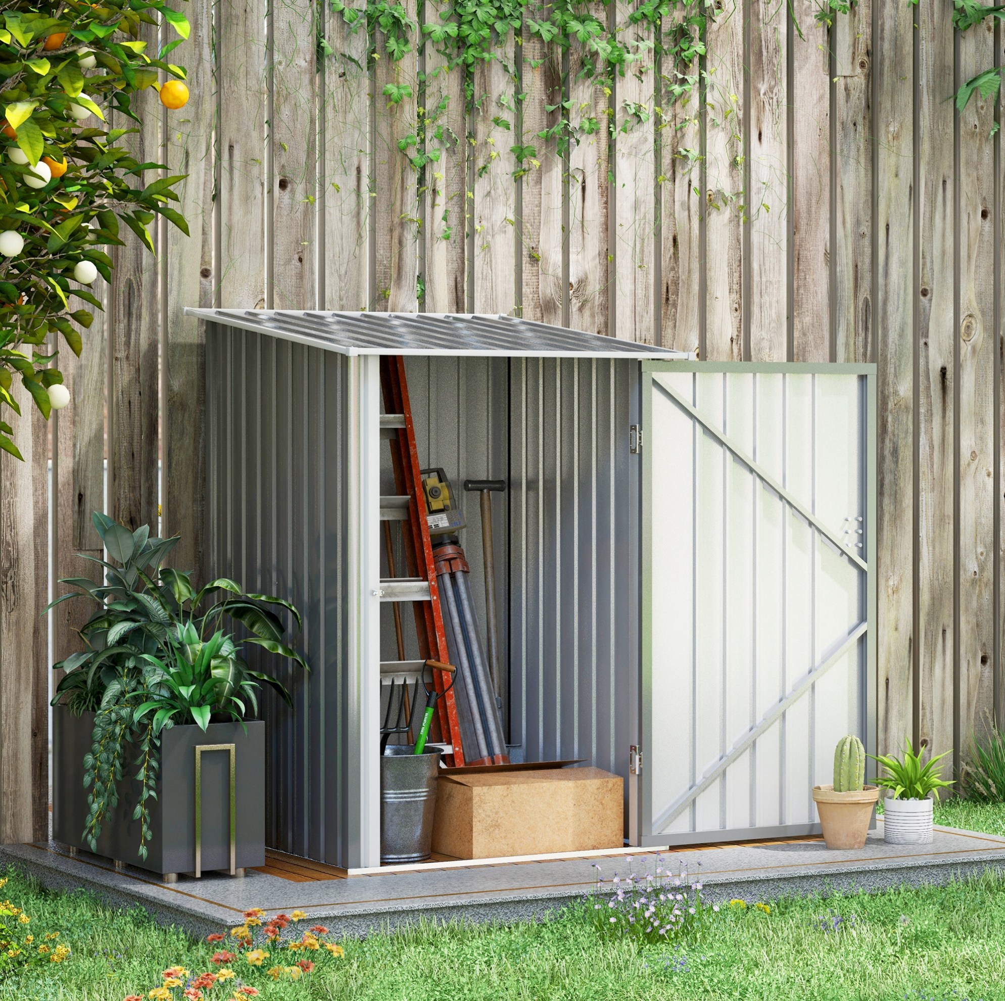 Gartenhaus 100x103x160 Cm Aus Verzinktem Stahl, Grau, Abschließbar – Meubliv