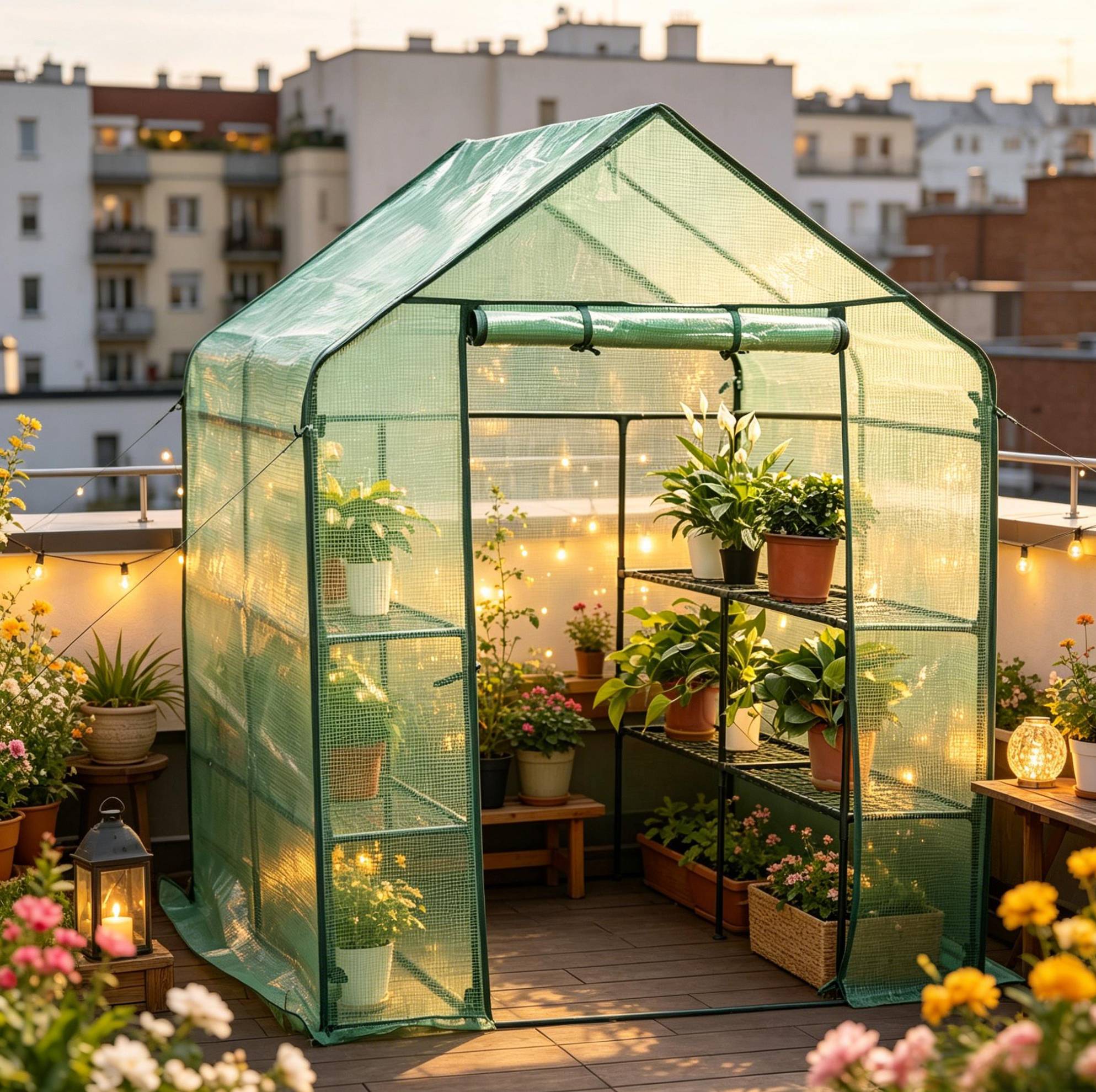 Serre De Jardin 143x143x195 Cm En Acier Et Pe Vert Avec Porte Zippée, Pour Terrasse – Meubliv