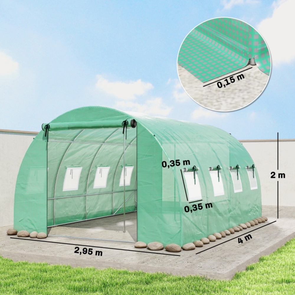 Foliengewächshaus 400x295x200 Cm Aus Grünem Polyethylen Mit Belüftung – Meubliv