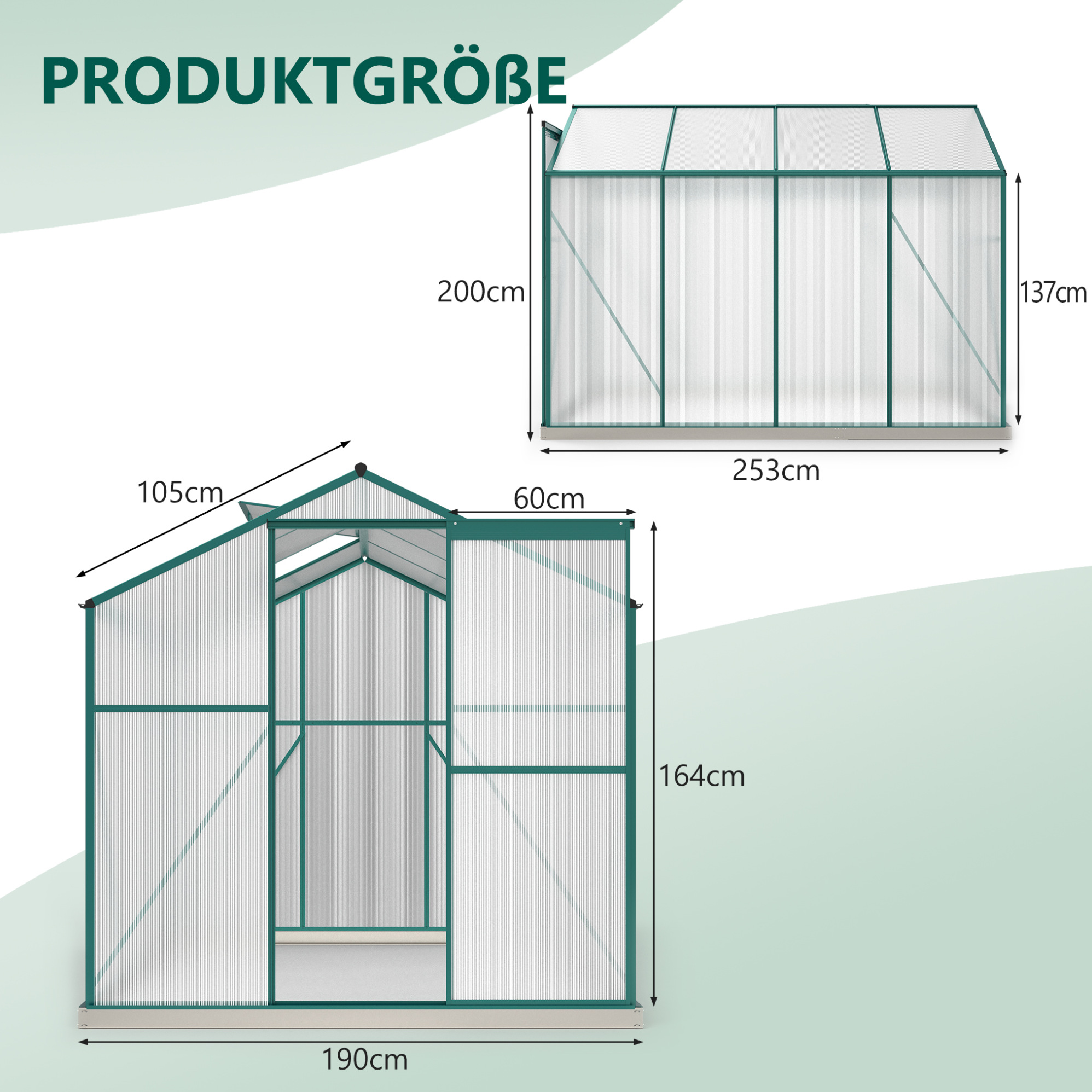 Gartengewächshaus 253x190x200 Cm Aus Grünem Aluminium Mit Fundament – Meubliv