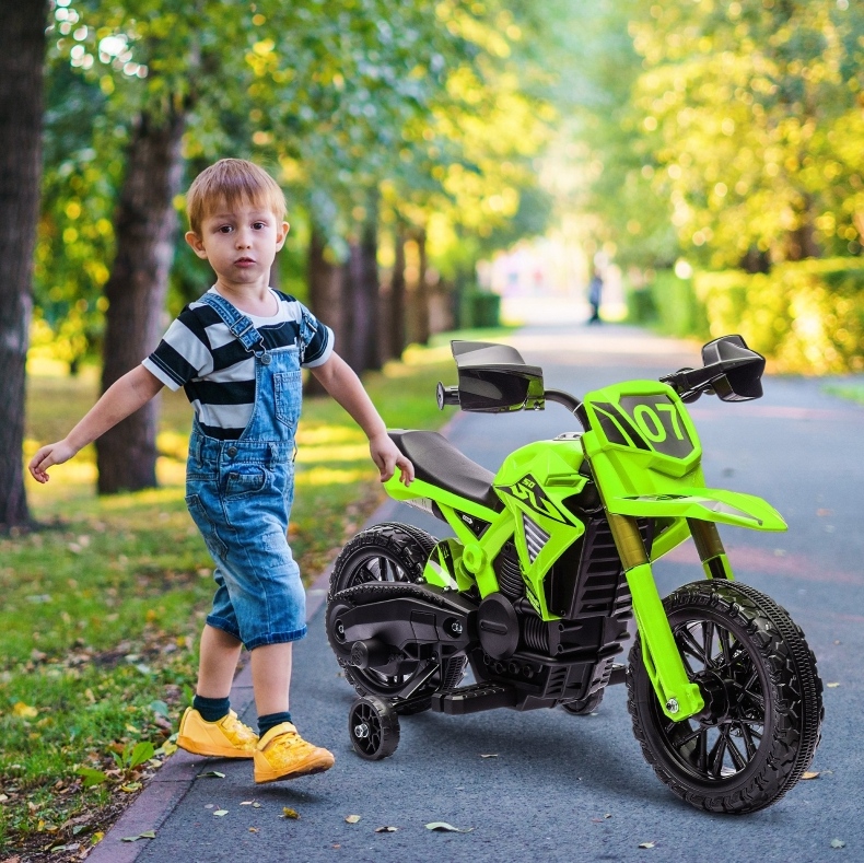 Elektrisches Kindermotorrad 105x57x62 Cm Aus Metall Grün Mit Stützrädern – Meubliv