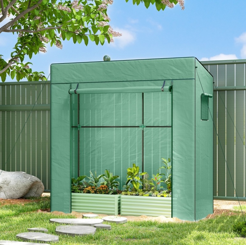 Tomatengewächshaus 196 X 77 X 197 Cm Aus Grünem Polyethylen Mit Rolltür – Meubliv
