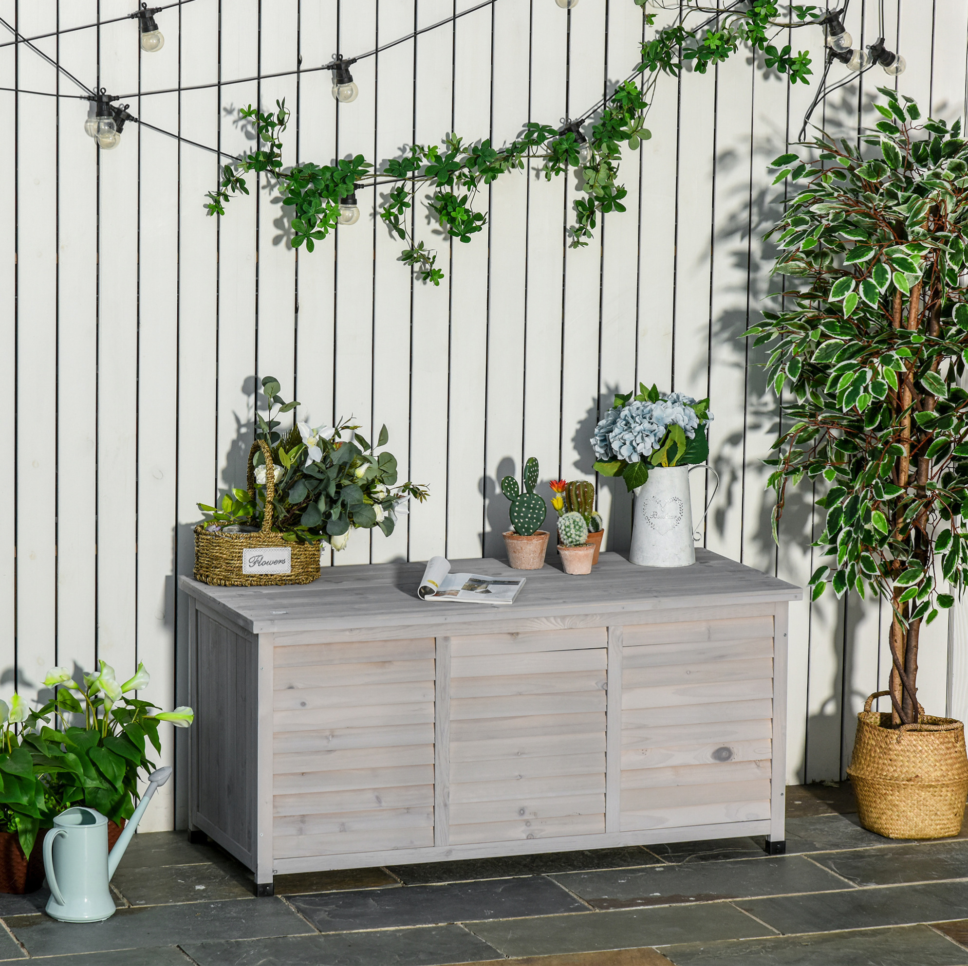 Garten-aufbewahrungsbox 127x56x60 Cm Aus Holz In Hellgrau, Großes Volumen – Meubliv