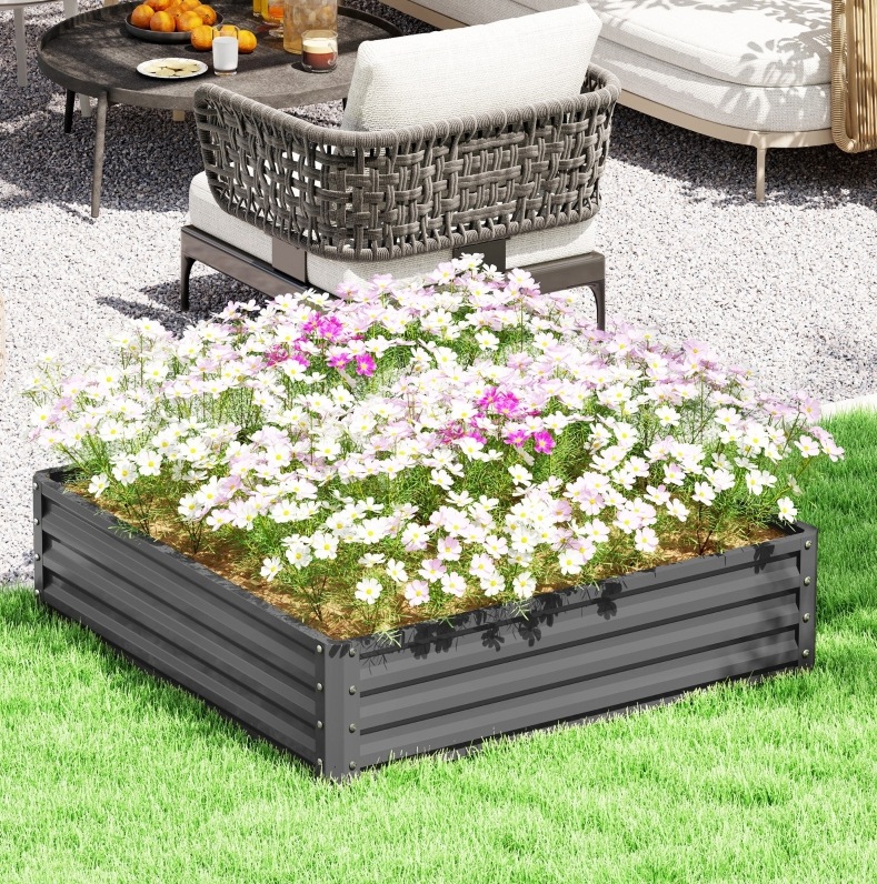 Hochbeet 120x120x30 Cm Aus Verzinktem Stahl Hellgrau, Offener Boden Für Balkon – Meubliv