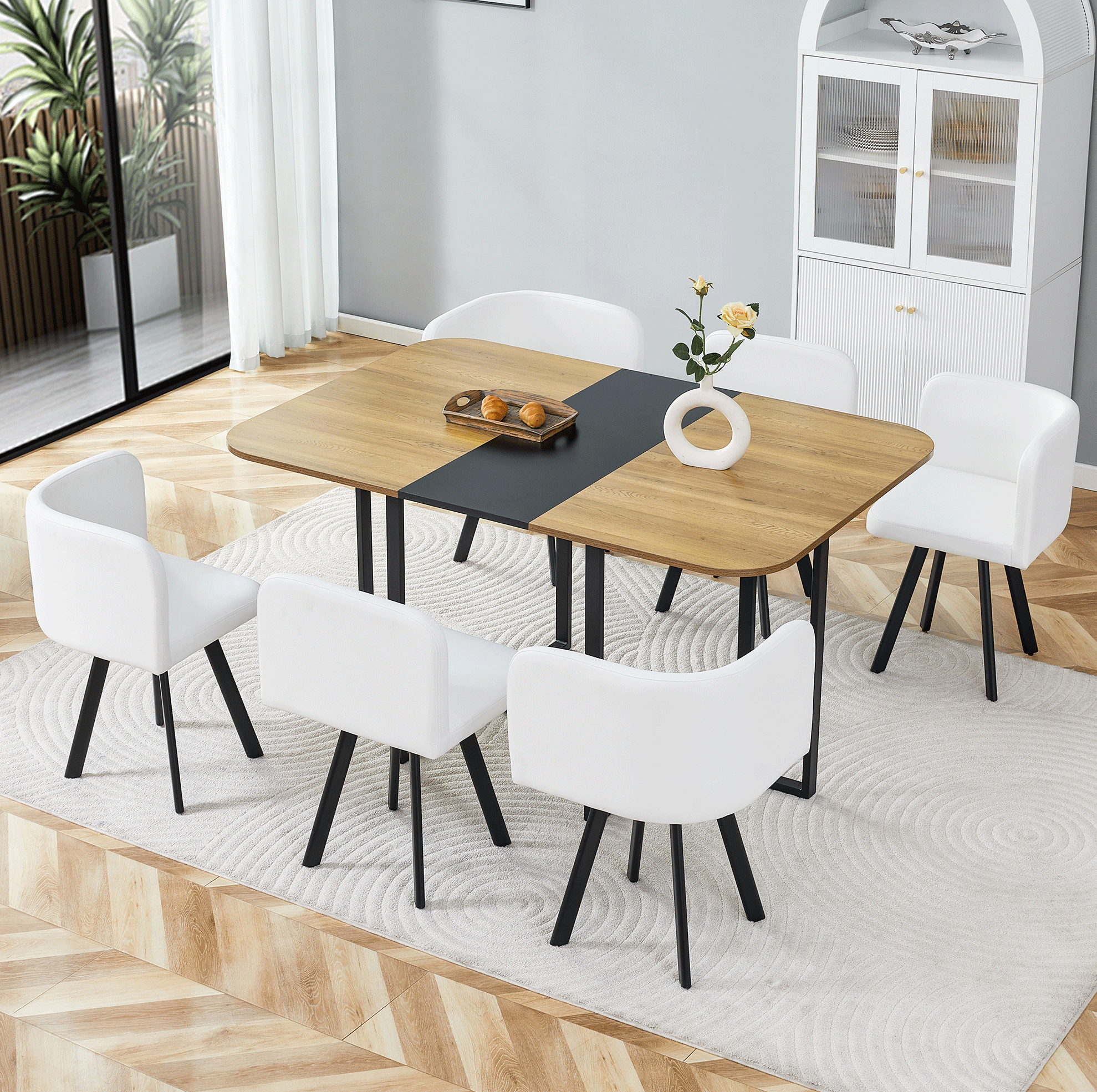 Ausziehbare Essgruppe 150x100x79 Cm Aus Mdf Und Metall, Mehrfarbig – Meubliv