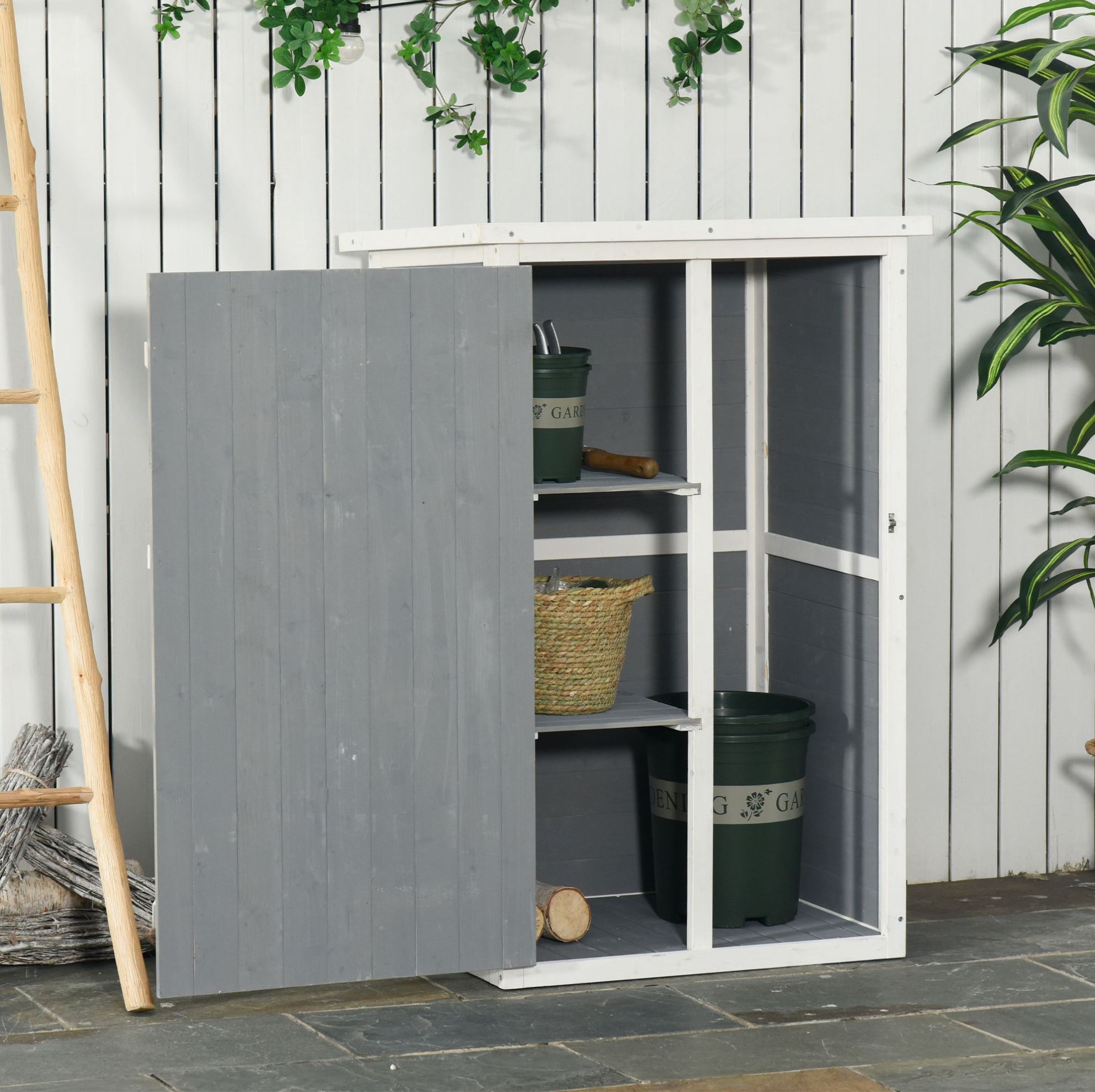 Außen-aufbewahrungsschrank 75x56x115 Cm Aus Holz In Schwarz, Grau Und Weiß – Meubliv