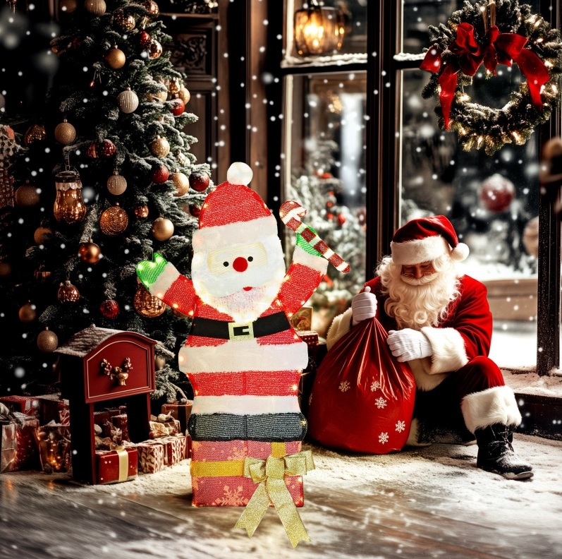 Leuchtende Weihnachtsdekoration 52x30x93 Cm Aus Stahl, Mehrfarbig, 97 Leds, Ip44 – Meubliv