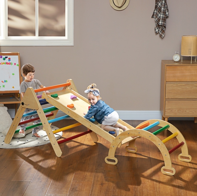 5-in-1 Klettergerüst Für Kinder 178x64,5x59 Cm Aus Holz, Mehrfarbig, Platzsparend – Meubliv