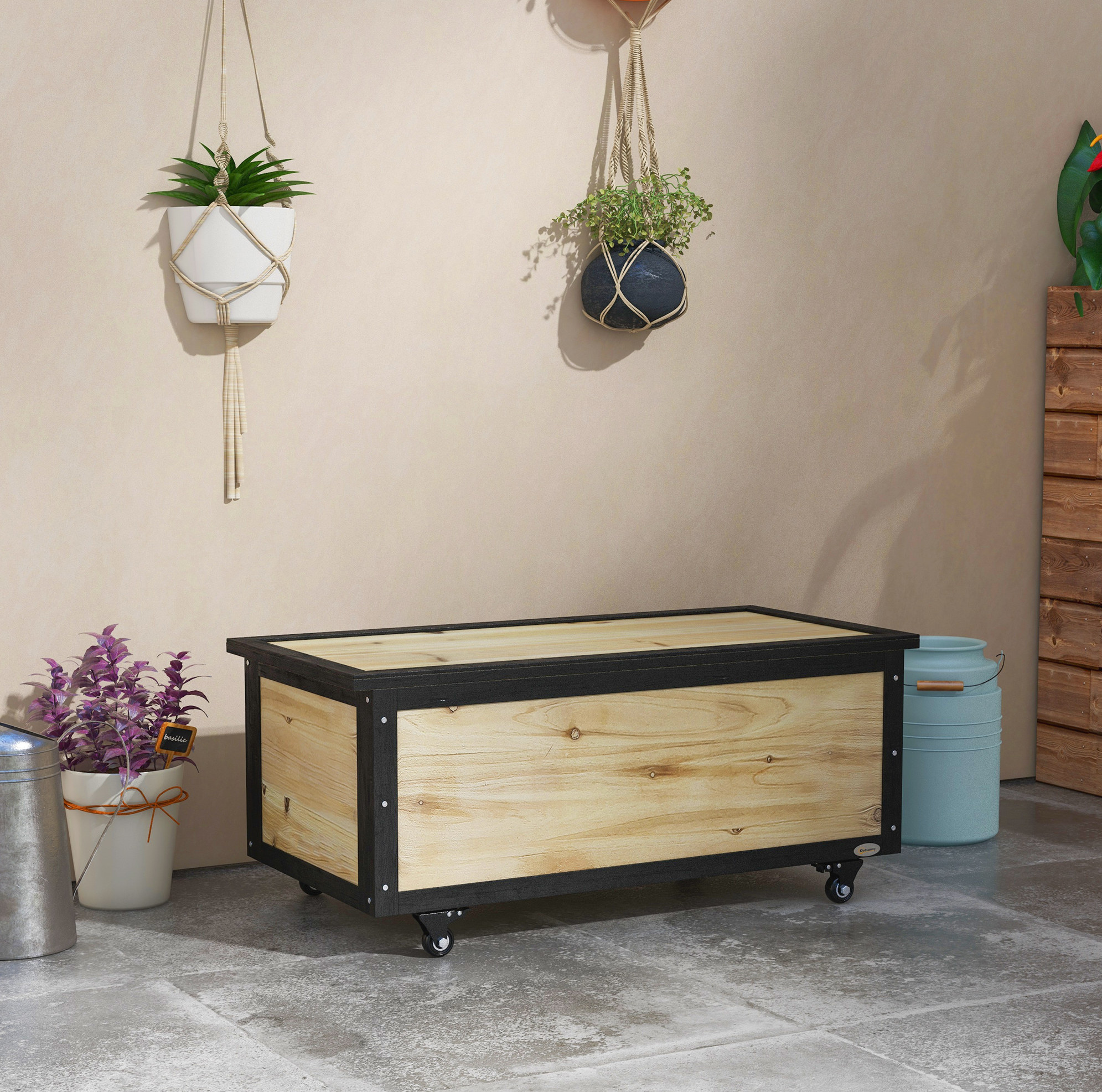 Outdoor-aufbewahrungsbox 100x50x43 Cm Aus Naturholz, 121 L Mit Rollen Für Balkon – Meubliv