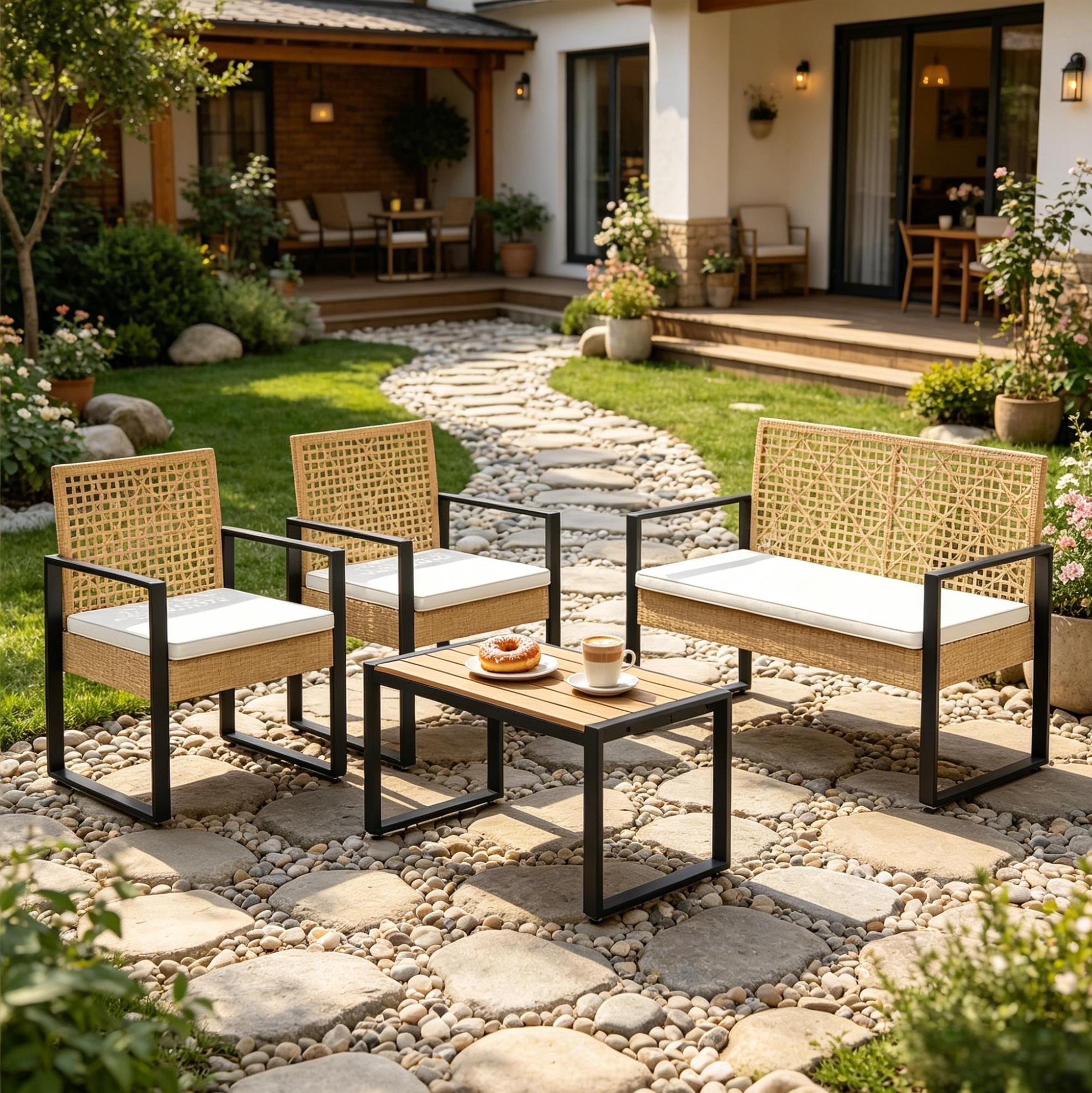 Gartenlounge 112x79x59 Cm Aus Metall Und Pe-rattan, Natur, Modular – Meubliv