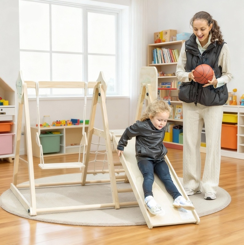Indoor-spielplatz Für Kinder 140x72,5x116,5 Cm Aus Naturholz, Klappbar – Meubliv