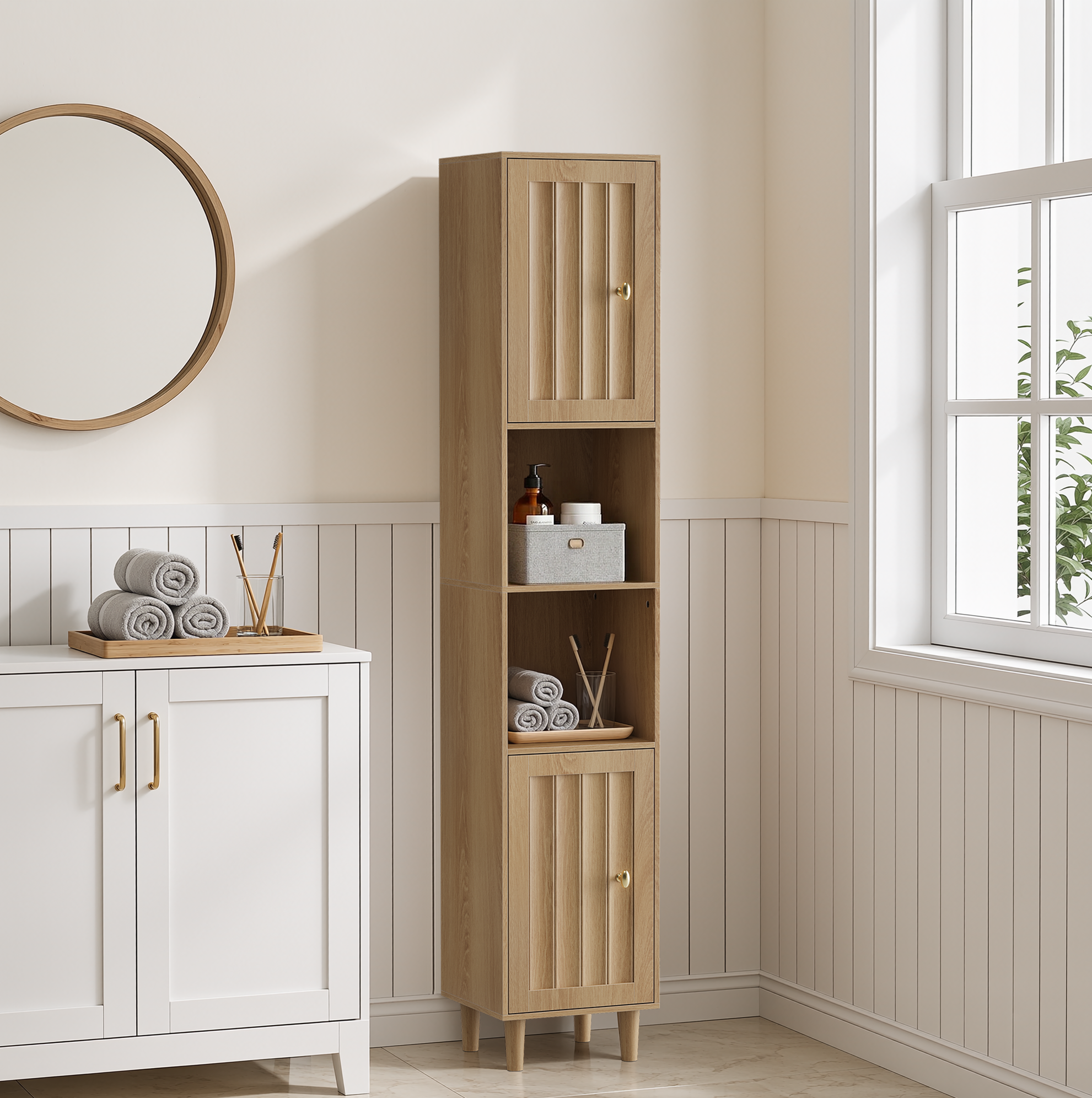 Badezimmer-hochschrank 32x30x169 Cm Aus Mdf In Eichenoptik – Meubliv