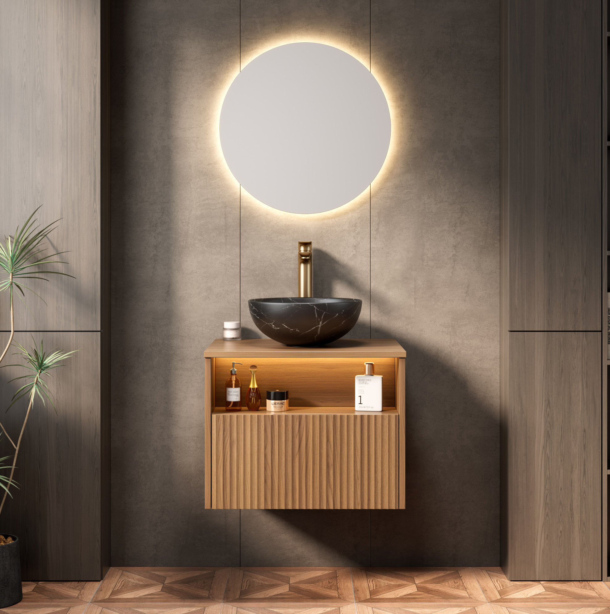 Hängender Waschtischunterschrank 60x46x60,8 Cm, Schwarze Keramik, Badmöbel – Meubliv