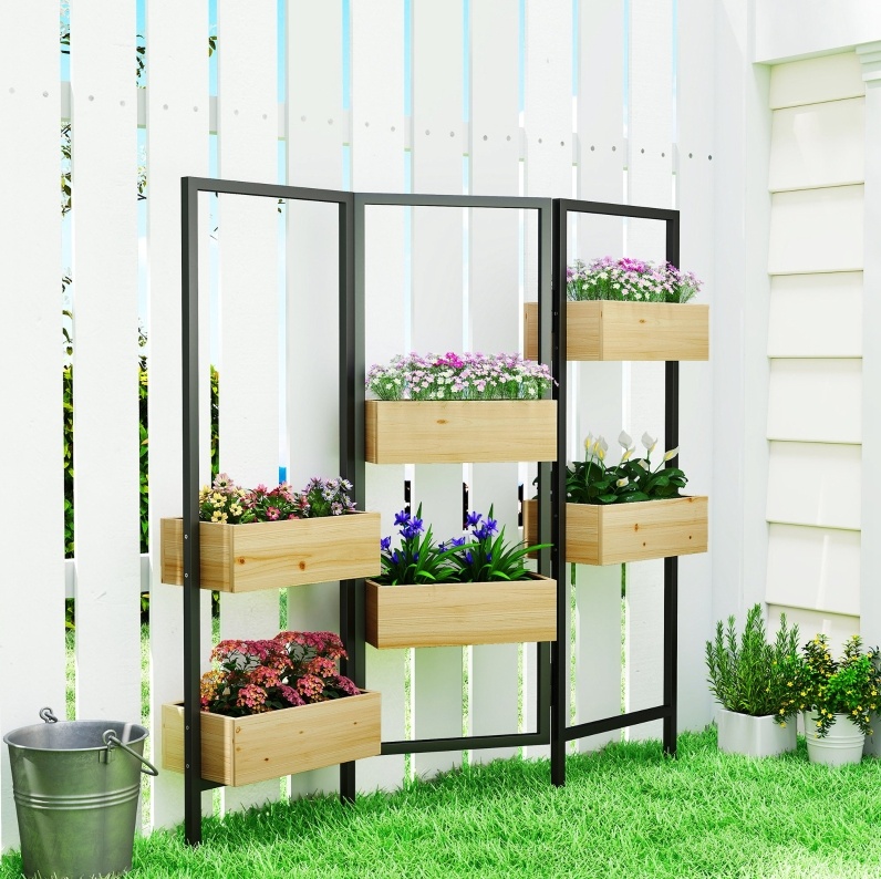 Pflanzkasten Mit Sichtschutz 116x20x112 Cm Aus Stahl Und Naturholz, Klappbar – Meubliv