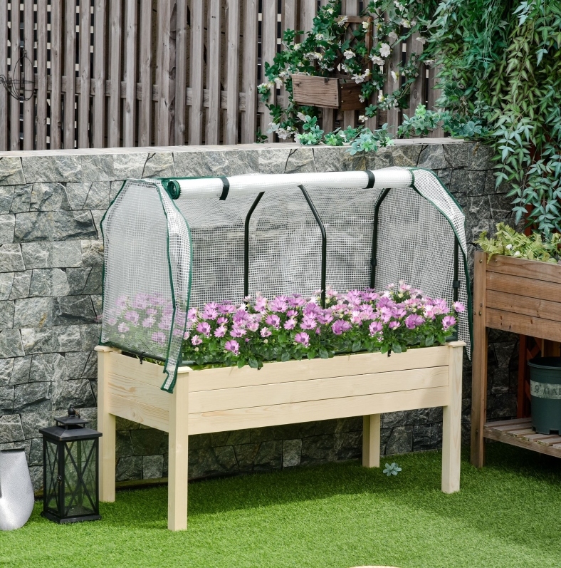 Erhöhtes Hochbeet 121x55x117 Cm Aus Naturholz Mit Abdeckung Für Balkon – Meubliv
