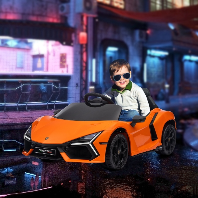 Elektrisches Kinderauto 105x60x40 Cm Orange, Kunststoff Und Metall, Fernbedienung – Meubliv