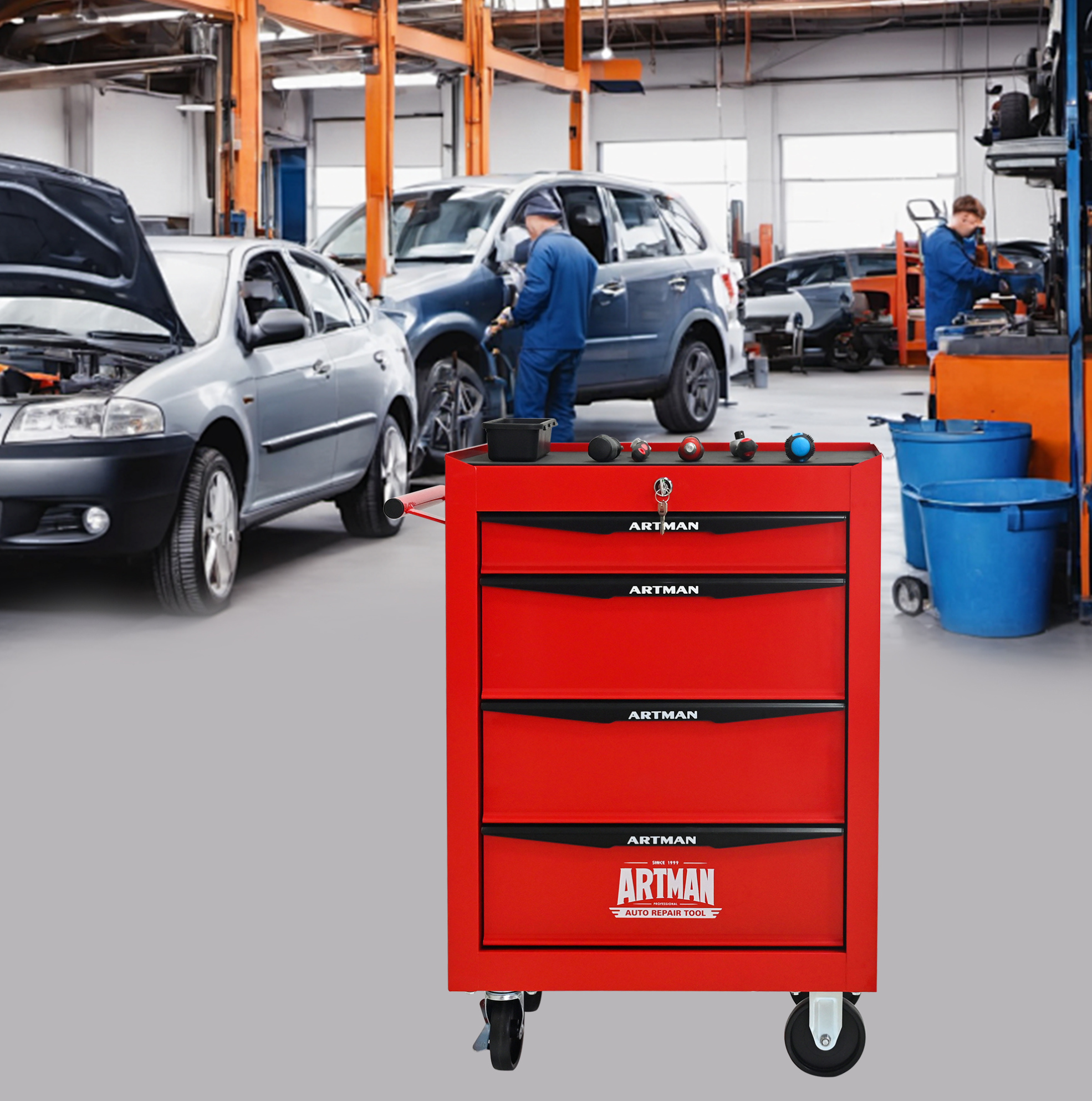 Mobile Werkstatt-rollkiste 60 X 33 X 77,5 Cm Aus Stahl, Rot/schwarz, 4 Schubladen – Meubliv