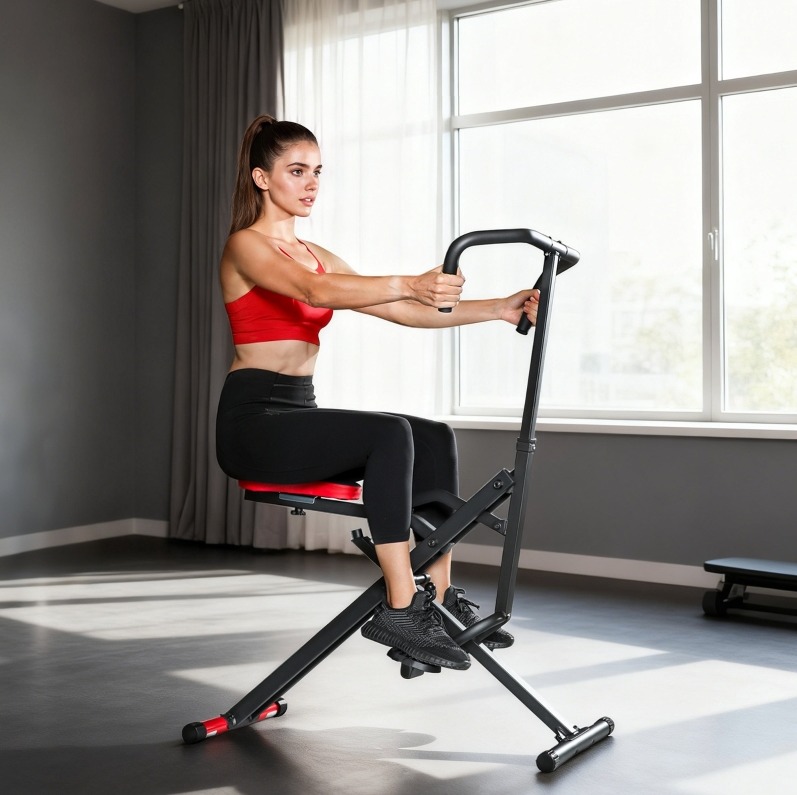 Klappbares Fitnessgerät 105x57x115 Cm Aus Metall Rot, Verstellbarer Sitz – Meubliv