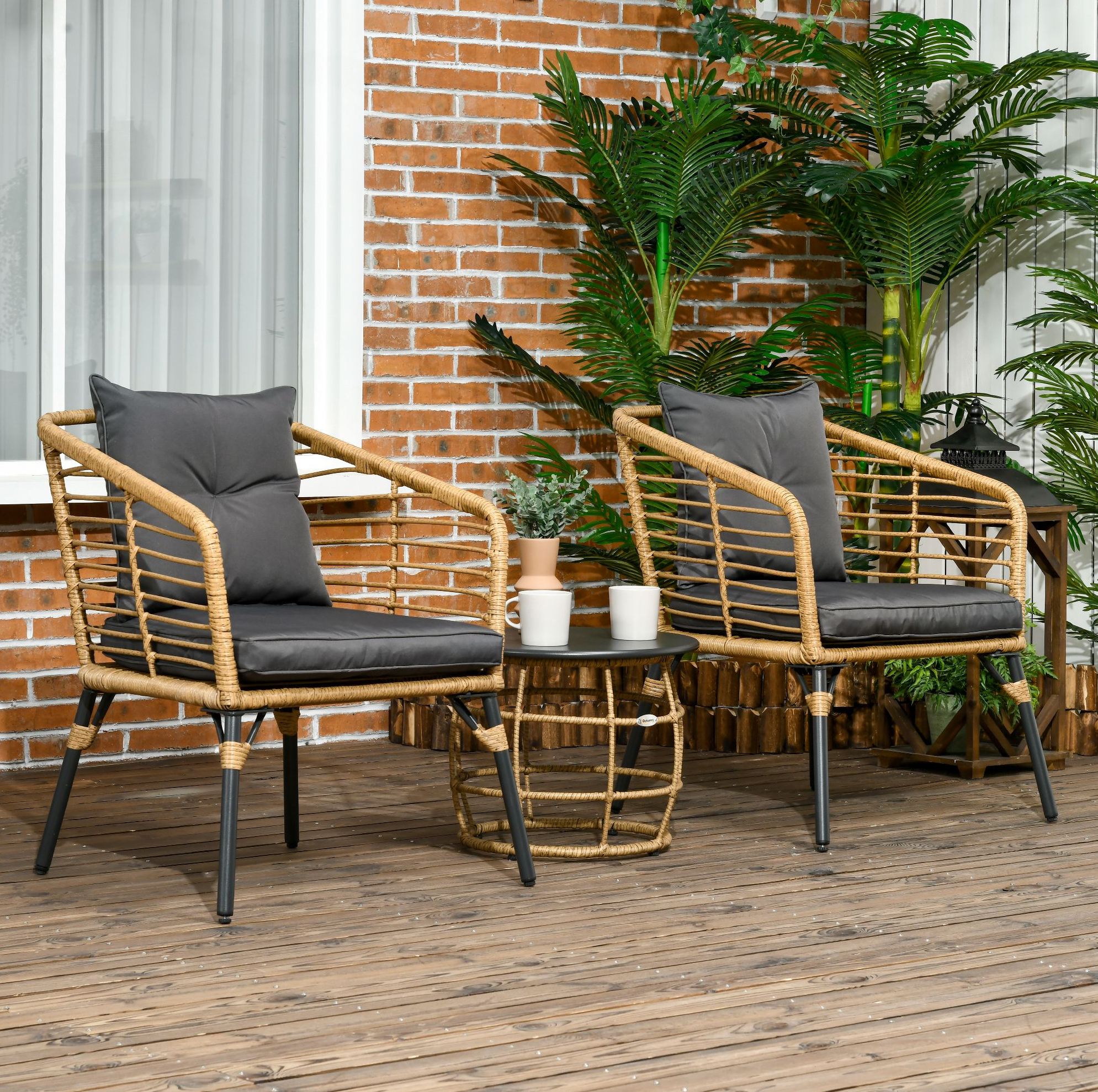 3-teiliges Bistro-set 62x65x78 Cm Aus Stahl Und Polyrattan, Sand, Für Balkon – Meubliv