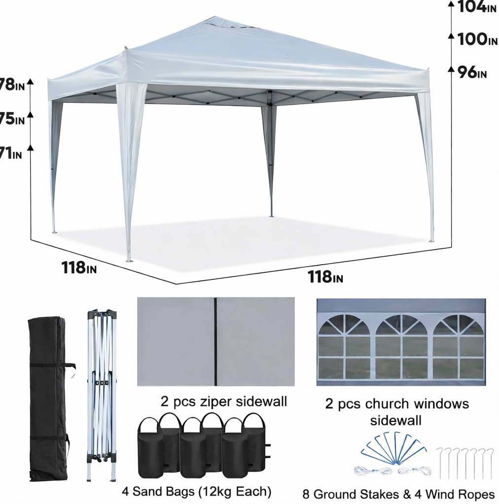 Pavillon Pliant 3x3 M En Métal Noir, Étanche, Avec 4 Parois Et Sacs De Sable Pour Jardin – Meubliv