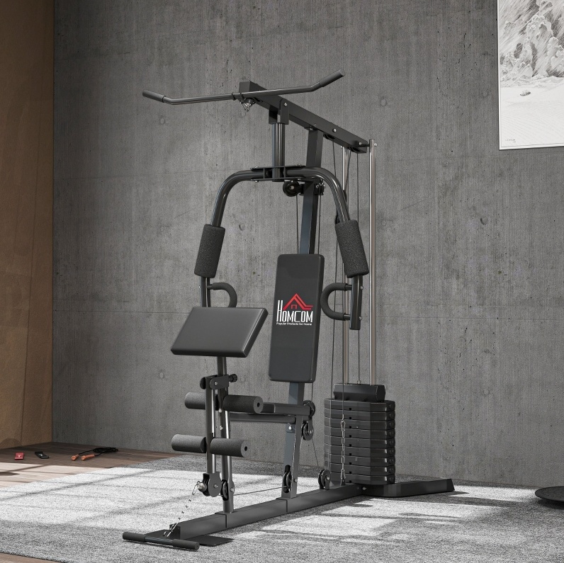 Station De Musculation Multifonction 180x108x200 Cm En Acier Noir, 45 Kg, Stable – Meubliv