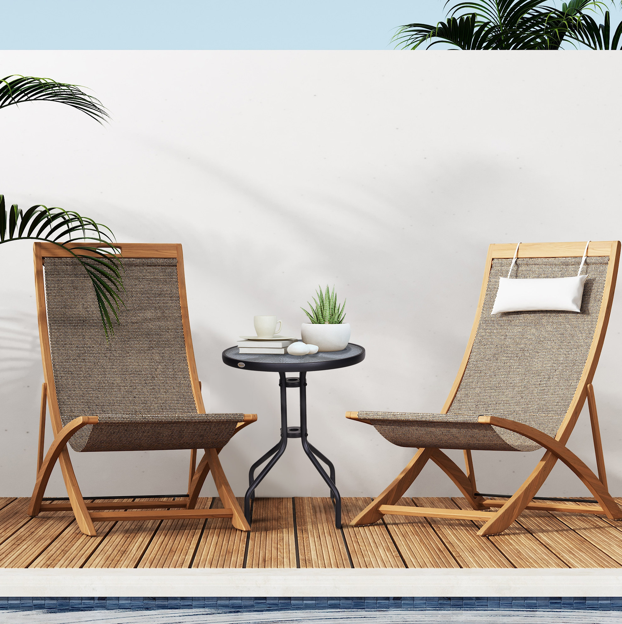 Table De Jardin Ronde Ø60x70 Cm En Métal Noir Avec Plateau En Verre Sécurit, Pour Balcon – Meubliv