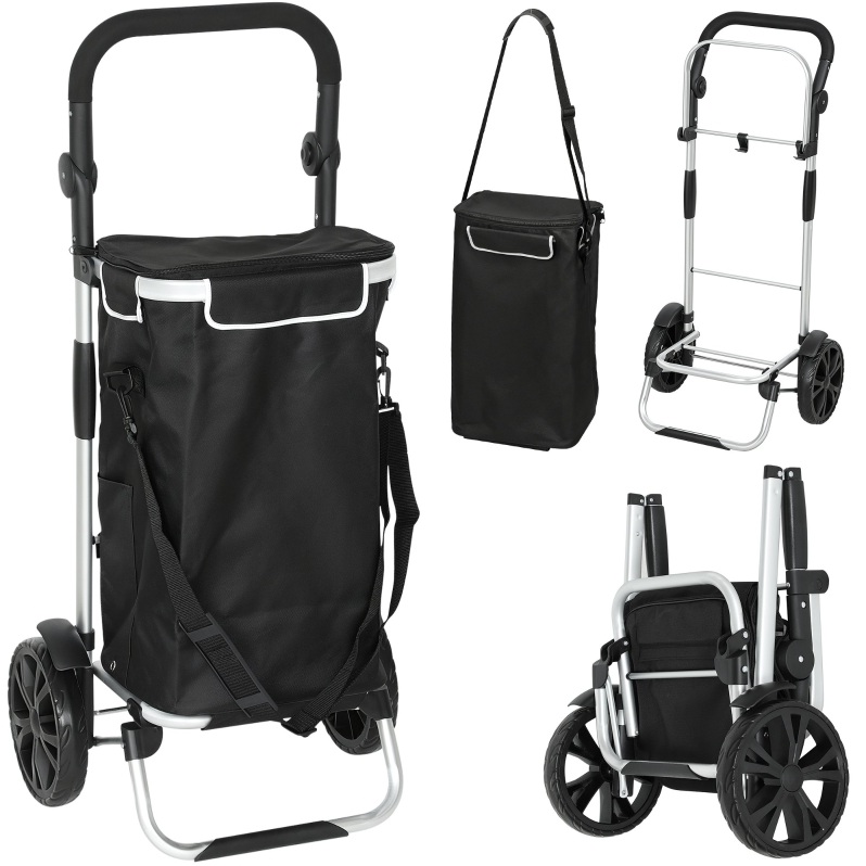 Klappbarer Einkaufstrolley 45,5x35,5x97 Cm Aluminium Schwarz 3-in-1 Platzsparend – Meubliv