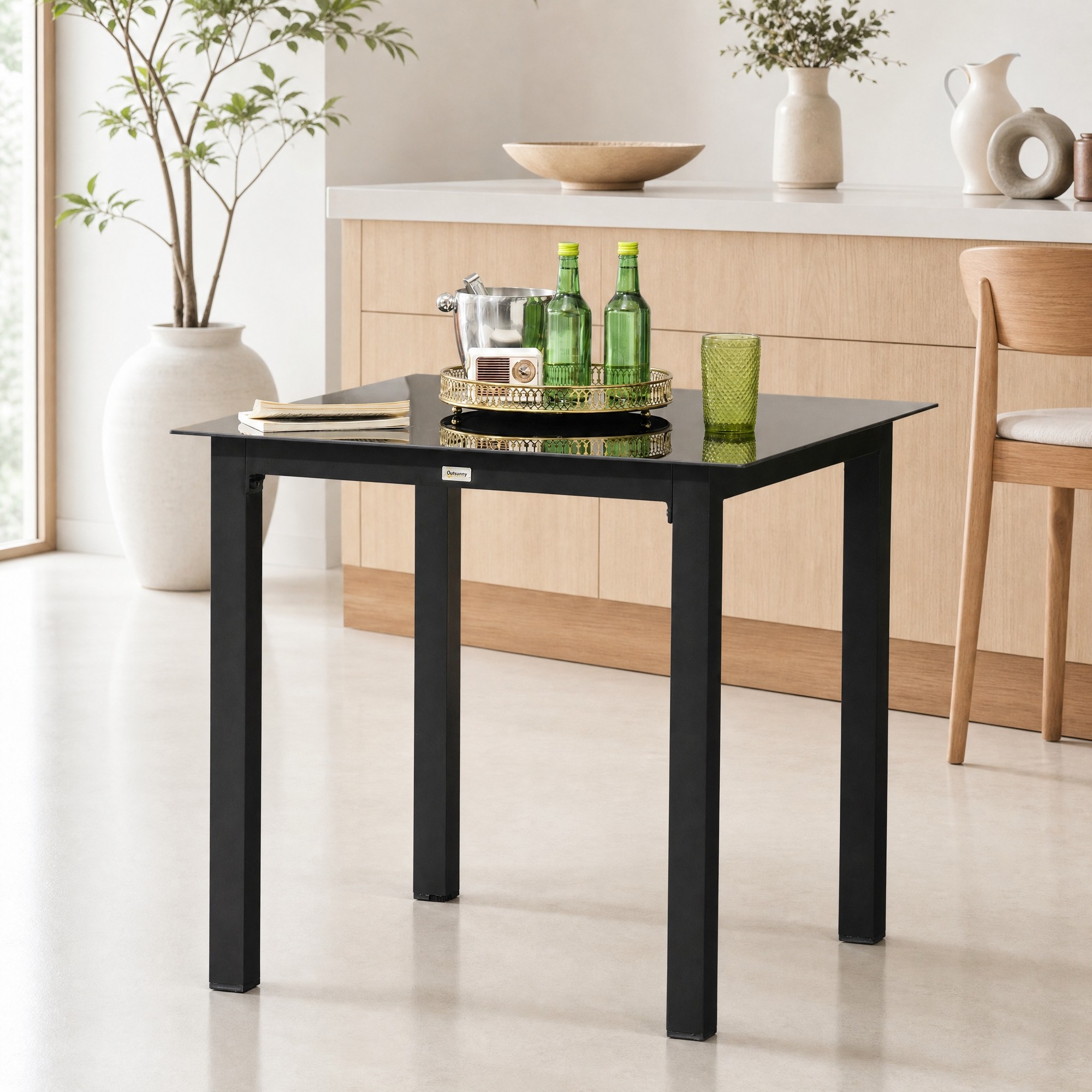 Quadratischer Gartentisch 80 X 80 X 74 Cm, Aluminium, Schwarz, Hartglas – Meubliv