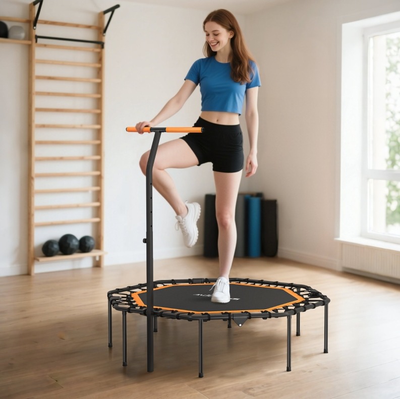 Fitness-trampolin 128x120x98-126 Cm Aus Stahl Schwarz/orange Klappbar Für Innenräume