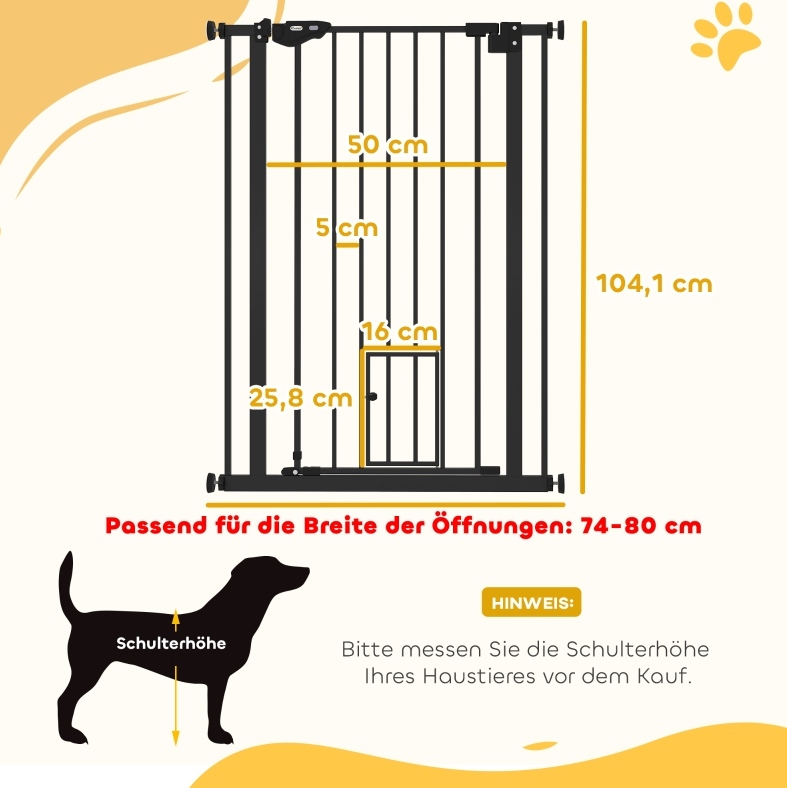Hunde-schutzgitter 80x3,5x104,1 Cm Aus Schwarzem Stahl, Selbstschließend, Für Treppen – Meubliv
