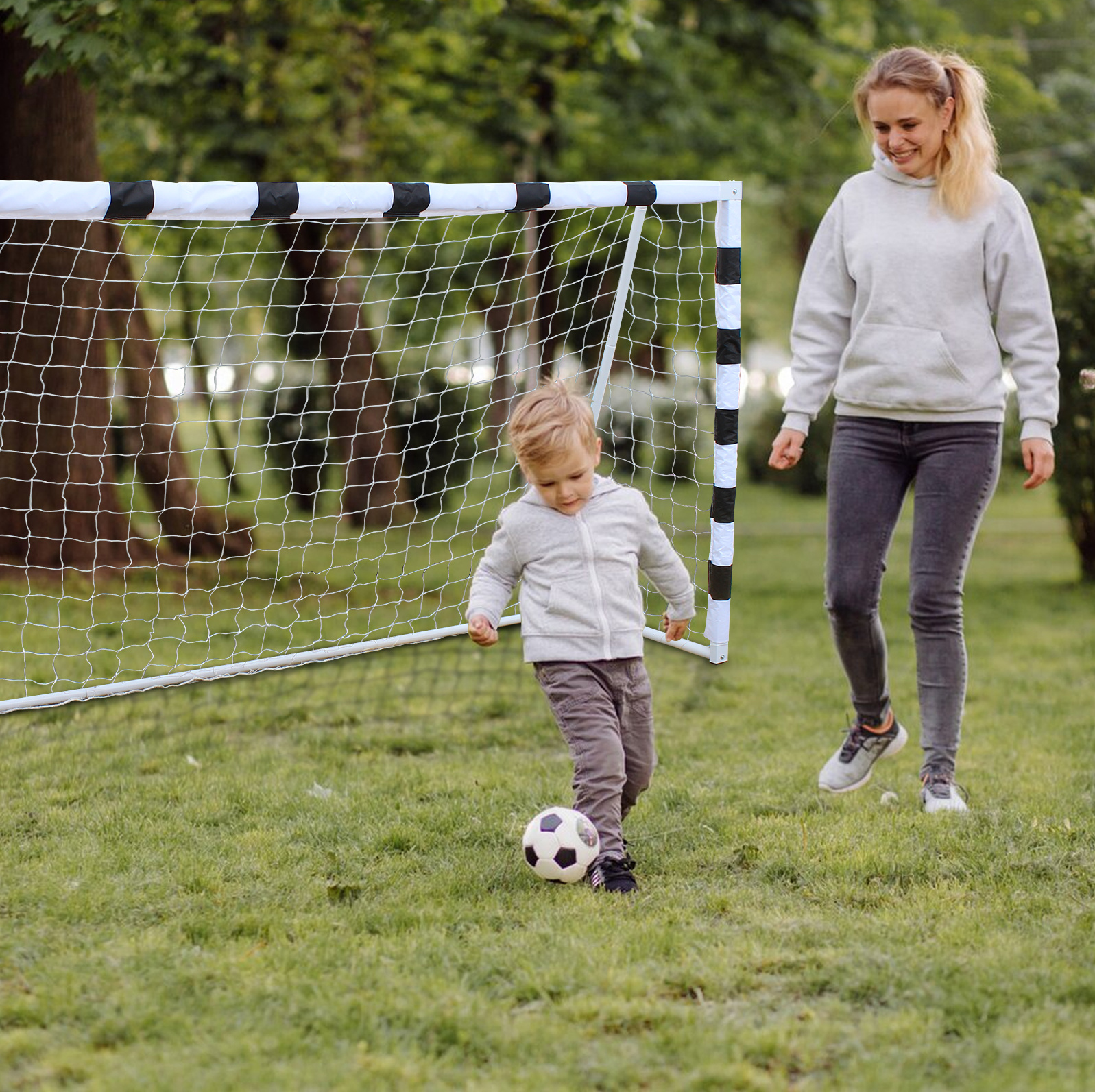 Kinder-fußballtor 305x91,5x201 Cm Aus Fiberglas, Schwarz, Tragbar Für Garten – Meubliv