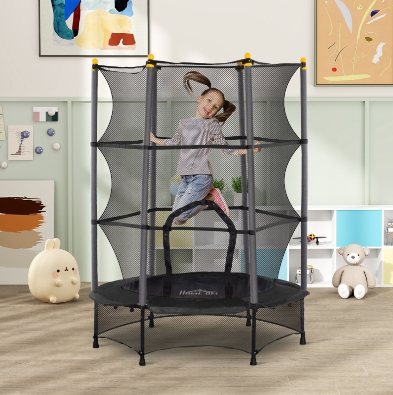 Kindertrampolin Ø140 Cm Aus Stahl Und Kunststoff, Schwarz, Sicherheitsnetz – Meubliv