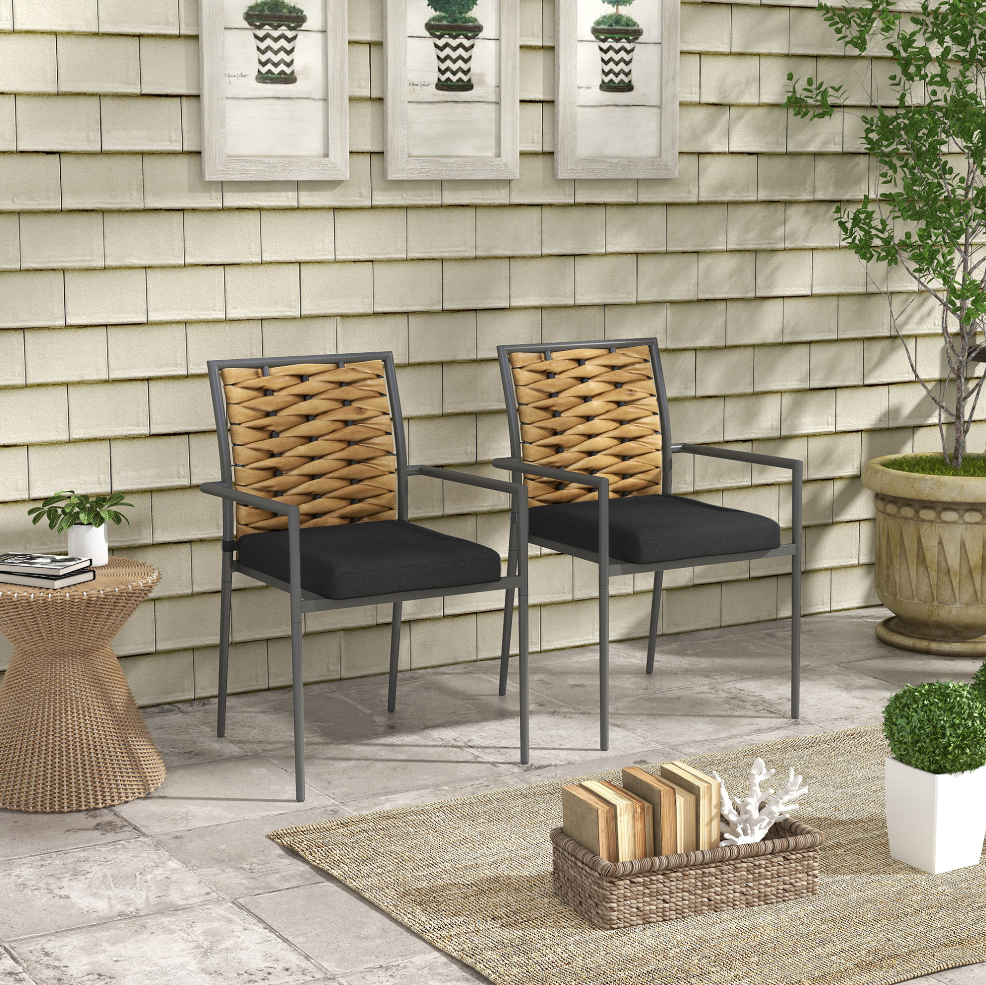 2er-set Gartenstühle 57x58x87 Cm Aus Schwarzem Stahl, Stapelbar, Für Terrasse – Meubliv