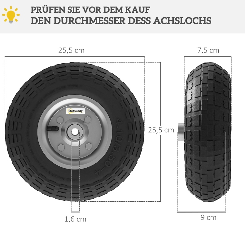 4er-set Schubkarrenräder Ø25,5 X 7,5 Cm Aus Schwarzem Gummi, 80 Kg, Für Garten – Meubliv