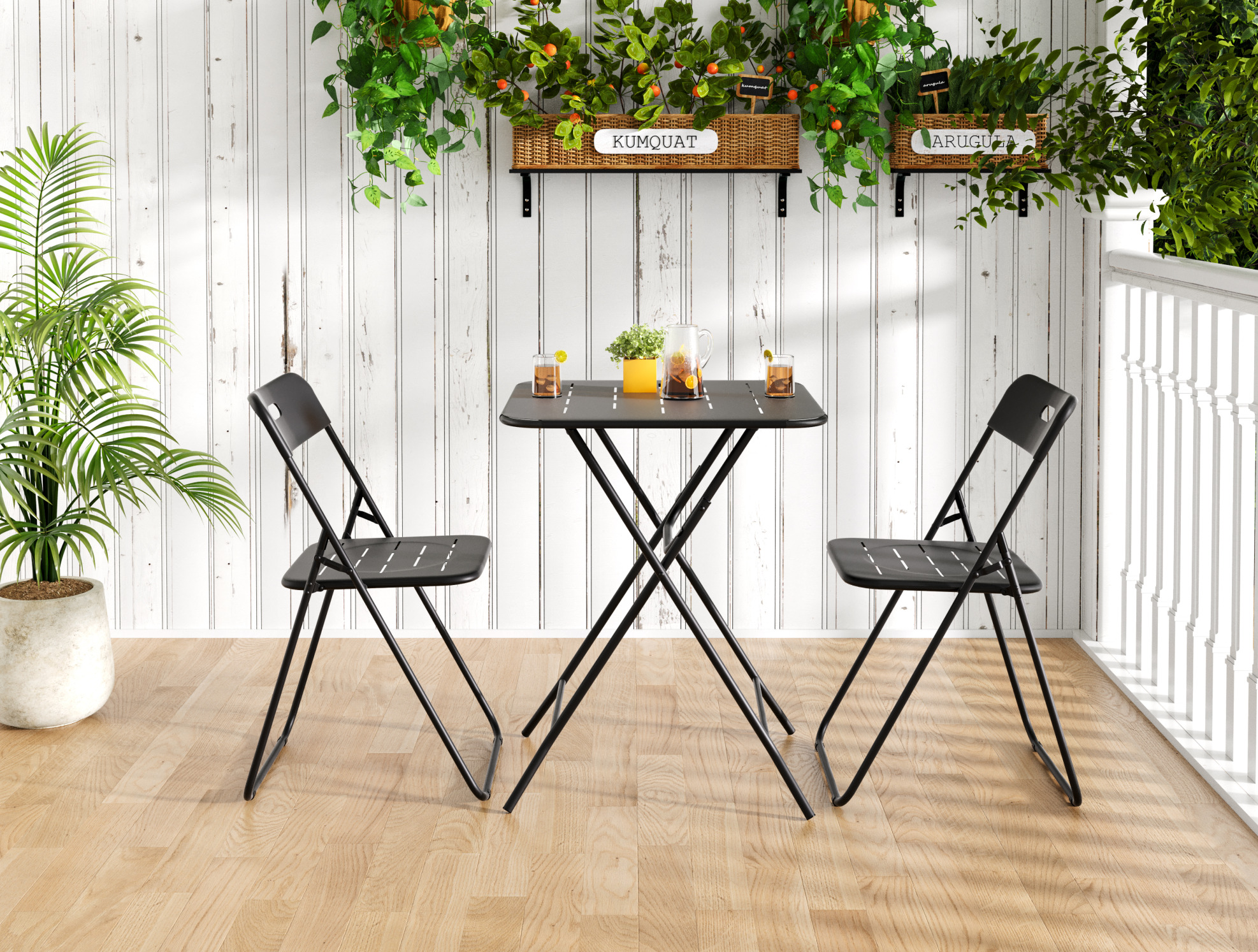 Faltbares Bistro-gartenmöbelset 60 X 60 X 73 Cm Aus Schwarzem Stahl, 2 Plätze – Meubliv