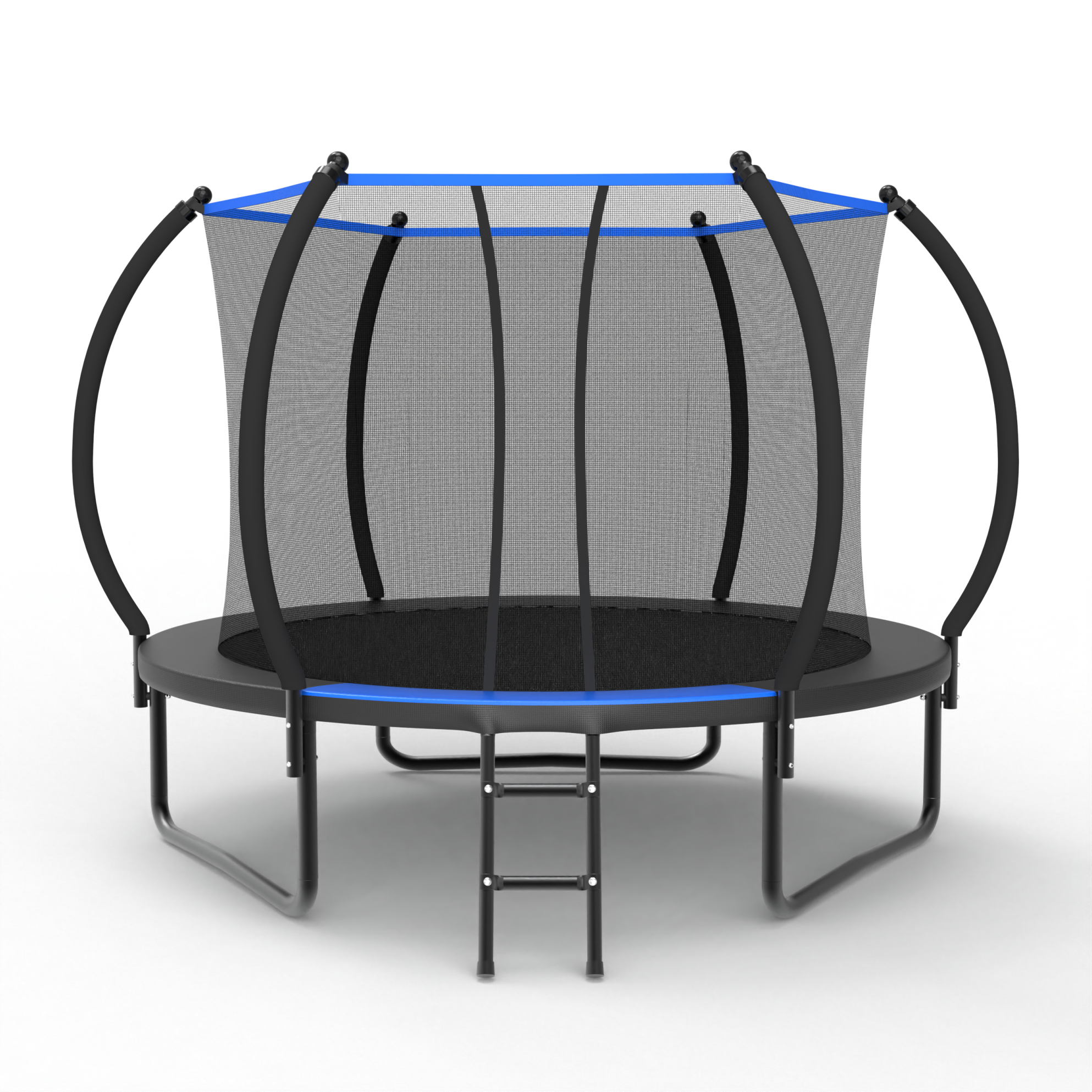Rundes Trampolin 305x305x248 Cm Aus Stahl In Schwarz Und Blau Mit Sicherheitsnetz